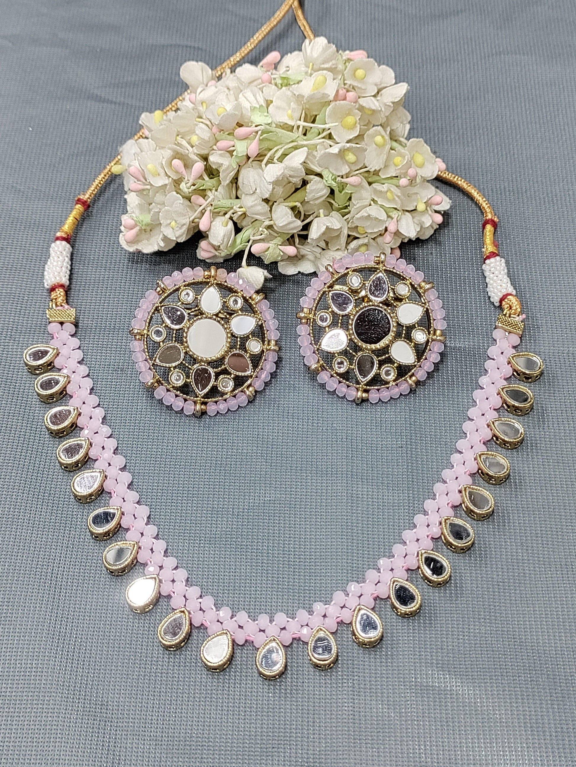 Mirror Polki Necklace Sku-5719 B1 - rchiecreation