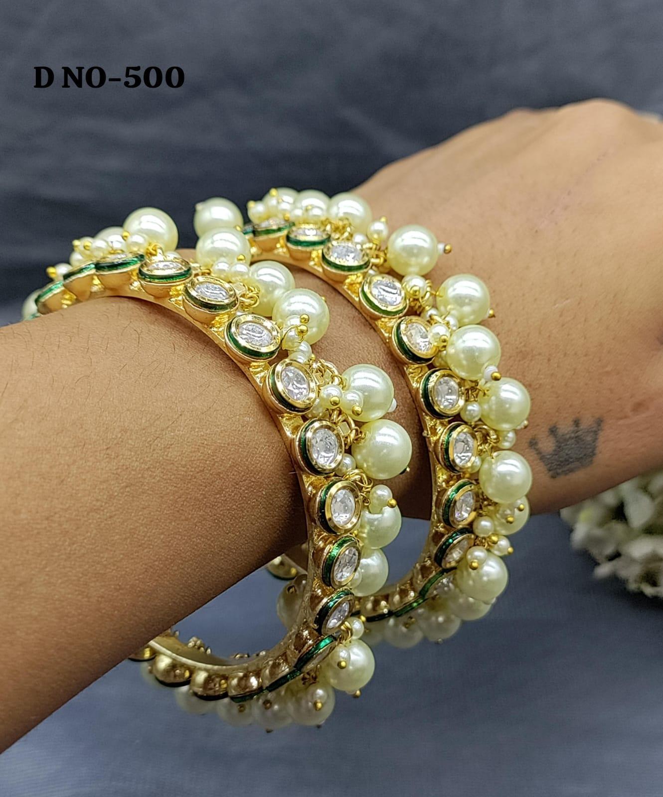 Pearl Kundan Bangles Sku- 500 G4 - rchiecreation