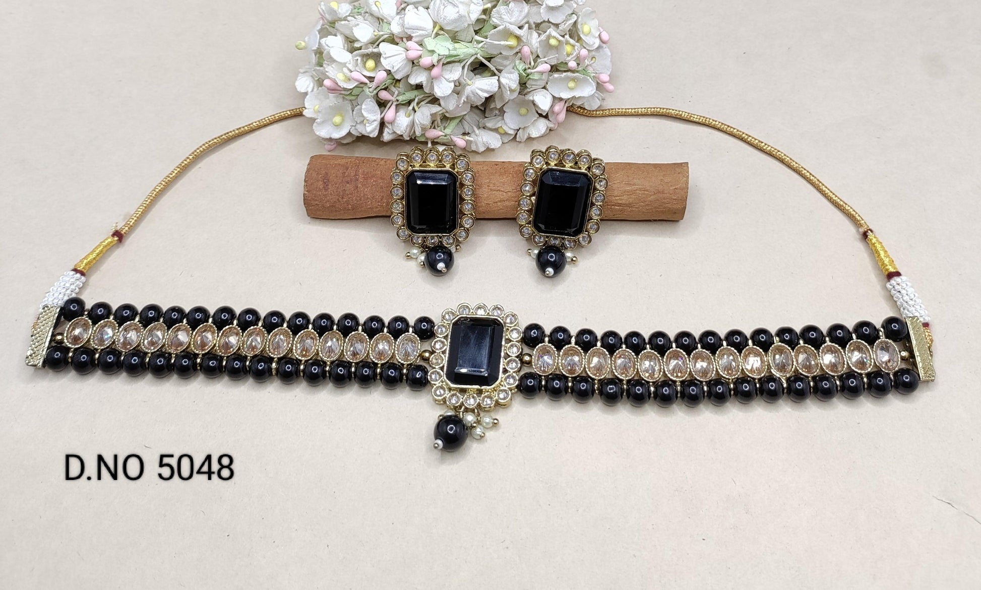 Pearl Polki Choker Necklace Mehndi Set Sku- 5048 B2 - rchiecreation