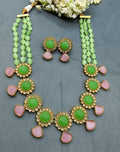 Pearl Polki Long Necklace Mehndi Set Sku- 505 B3 - rchiecreation