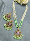 Pearl Polki Long Necklace Mehndi Set Sku- 506 B3 - rchiecreation