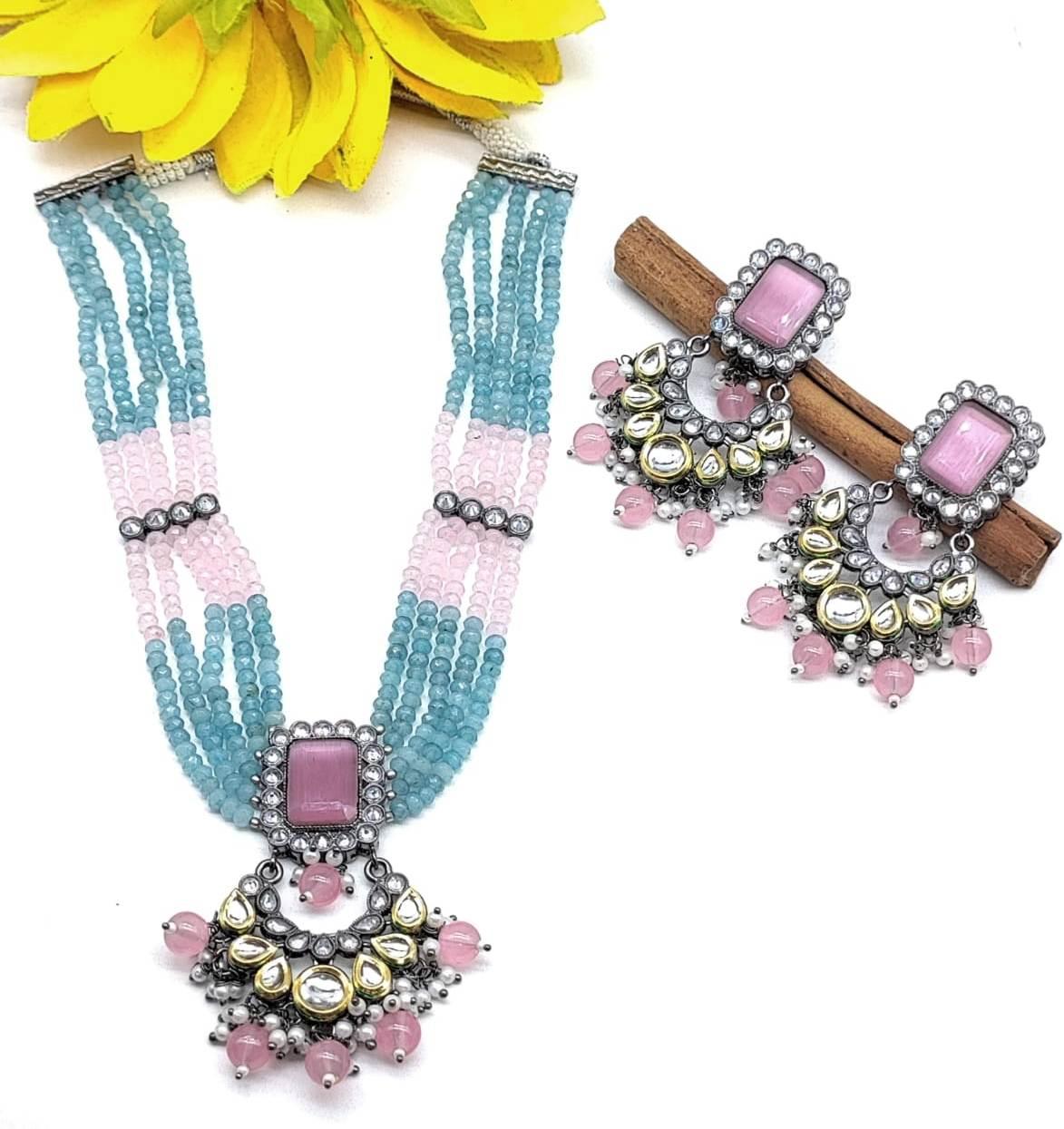 Pearl Victorian Long Polki Necklace Set Sku-5907 B3 - rchiecreation