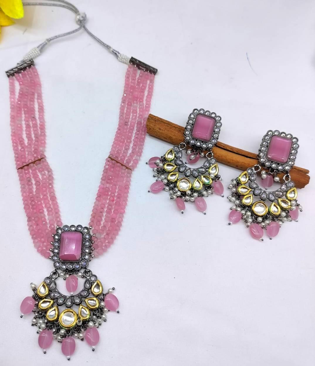 Pearl Victorian Long Polki Necklace Set Sku-5907 B3 - rchiecreation