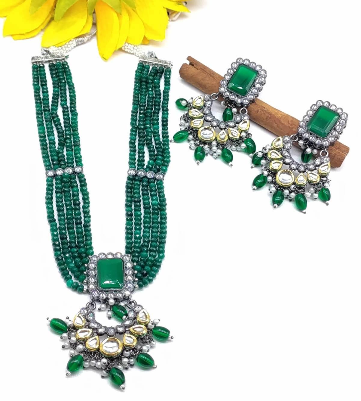 Pearl Victorian Long Polki Necklace Set Sku-5907 B3 - rchiecreation