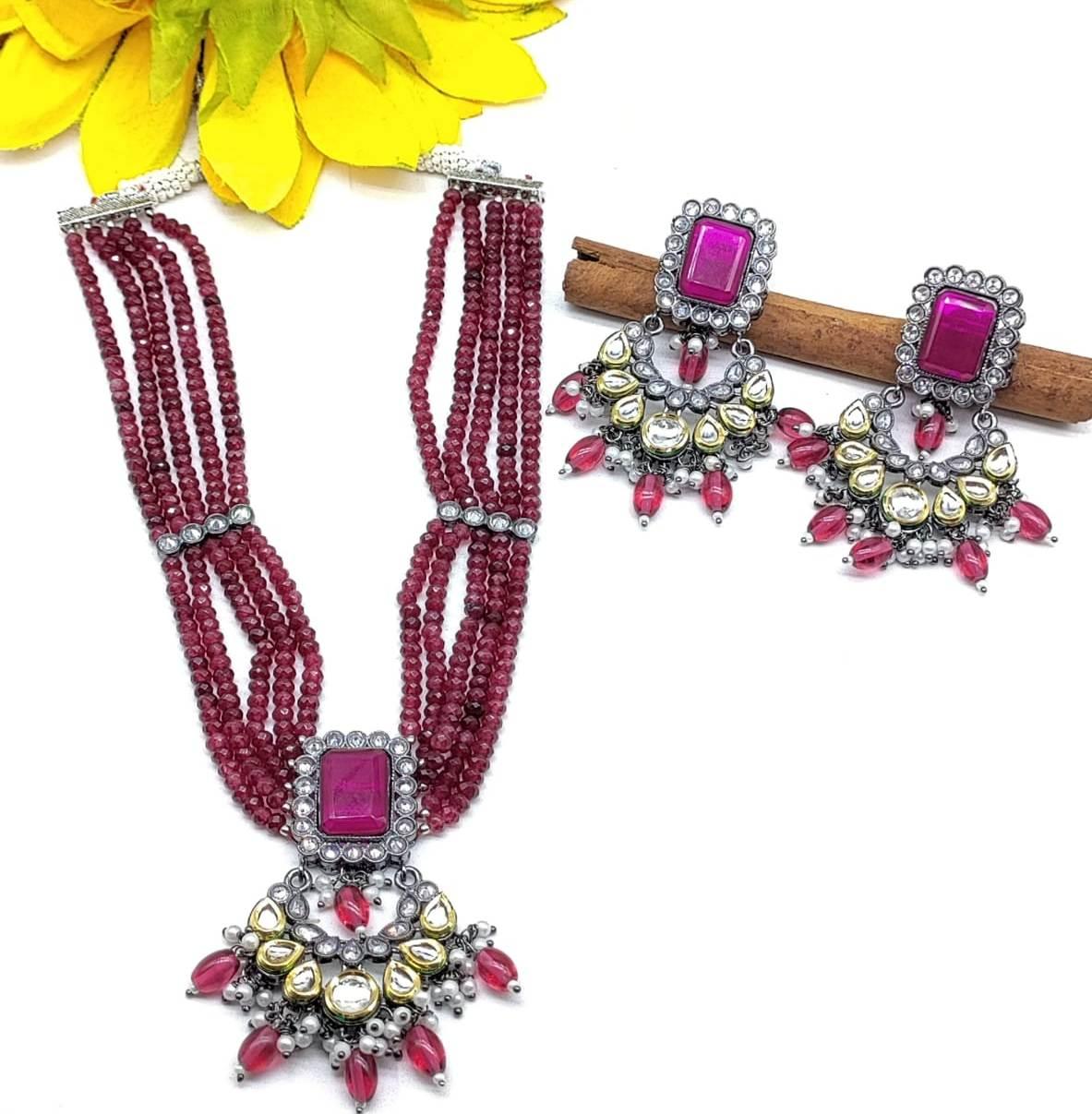 Pearl Victorian Long Polki Necklace Set Sku-5907 B3 - rchiecreation
