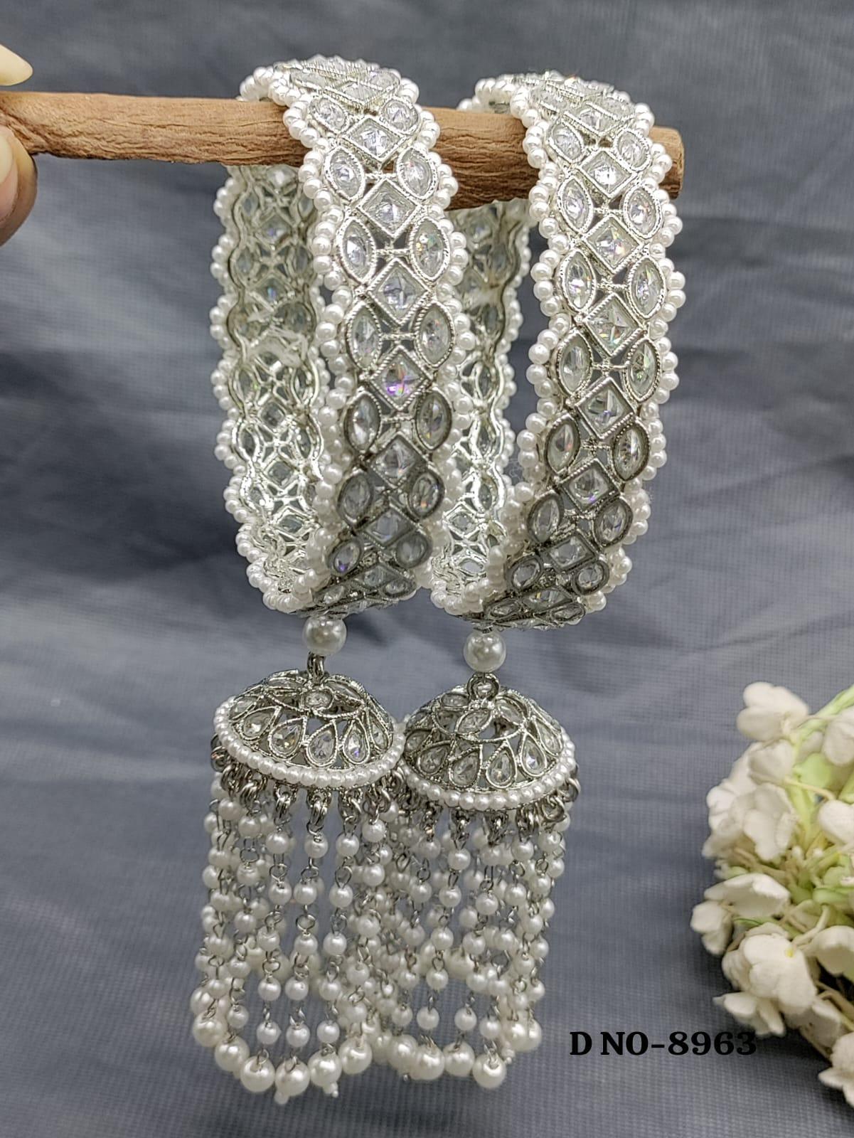 Polki Bangles Rodium Sku-8963 F2 - rchiecreation
