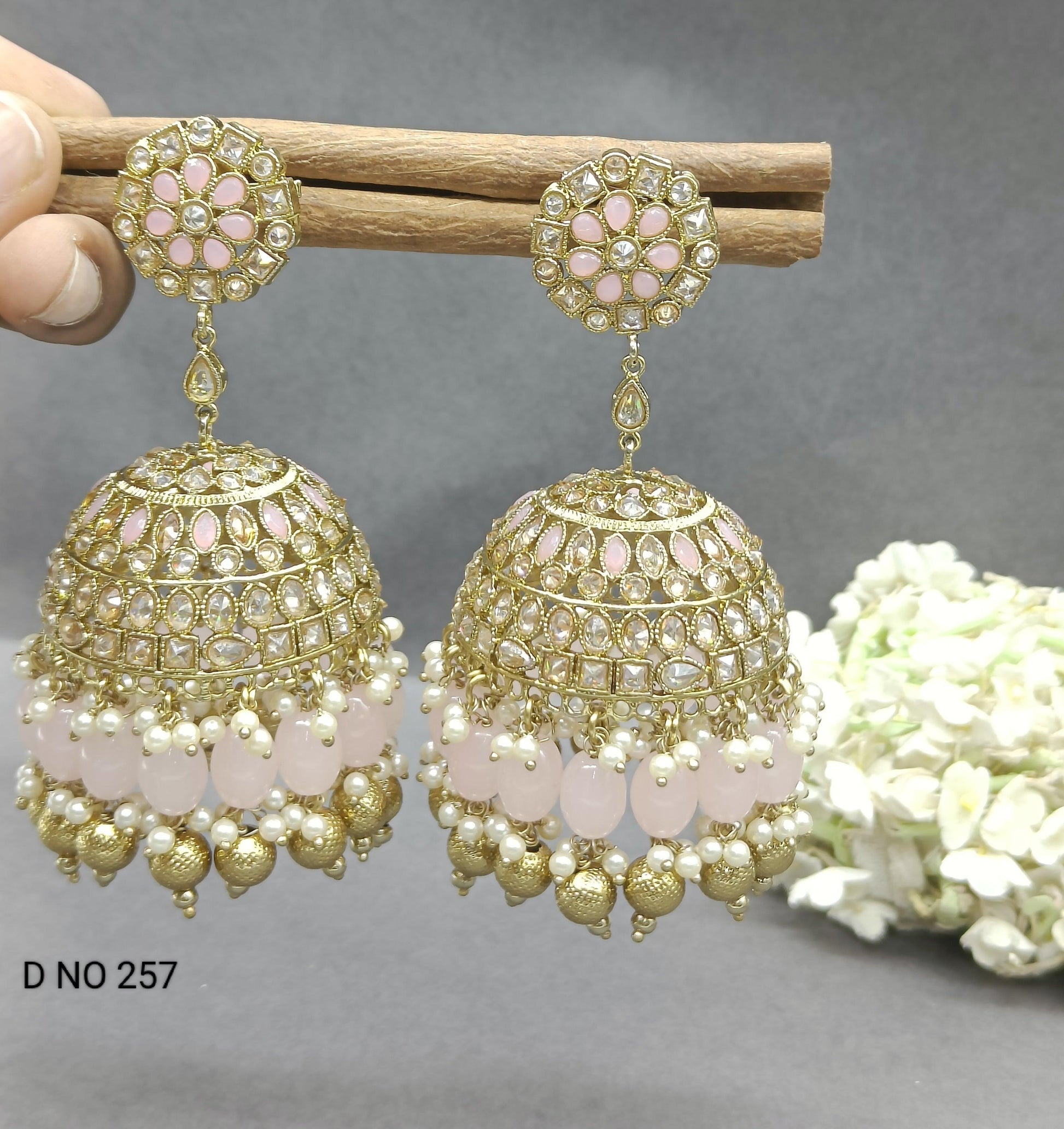 Polki Big Jhumki Earring Mehndi Sku -257 A3 - rchiecreation