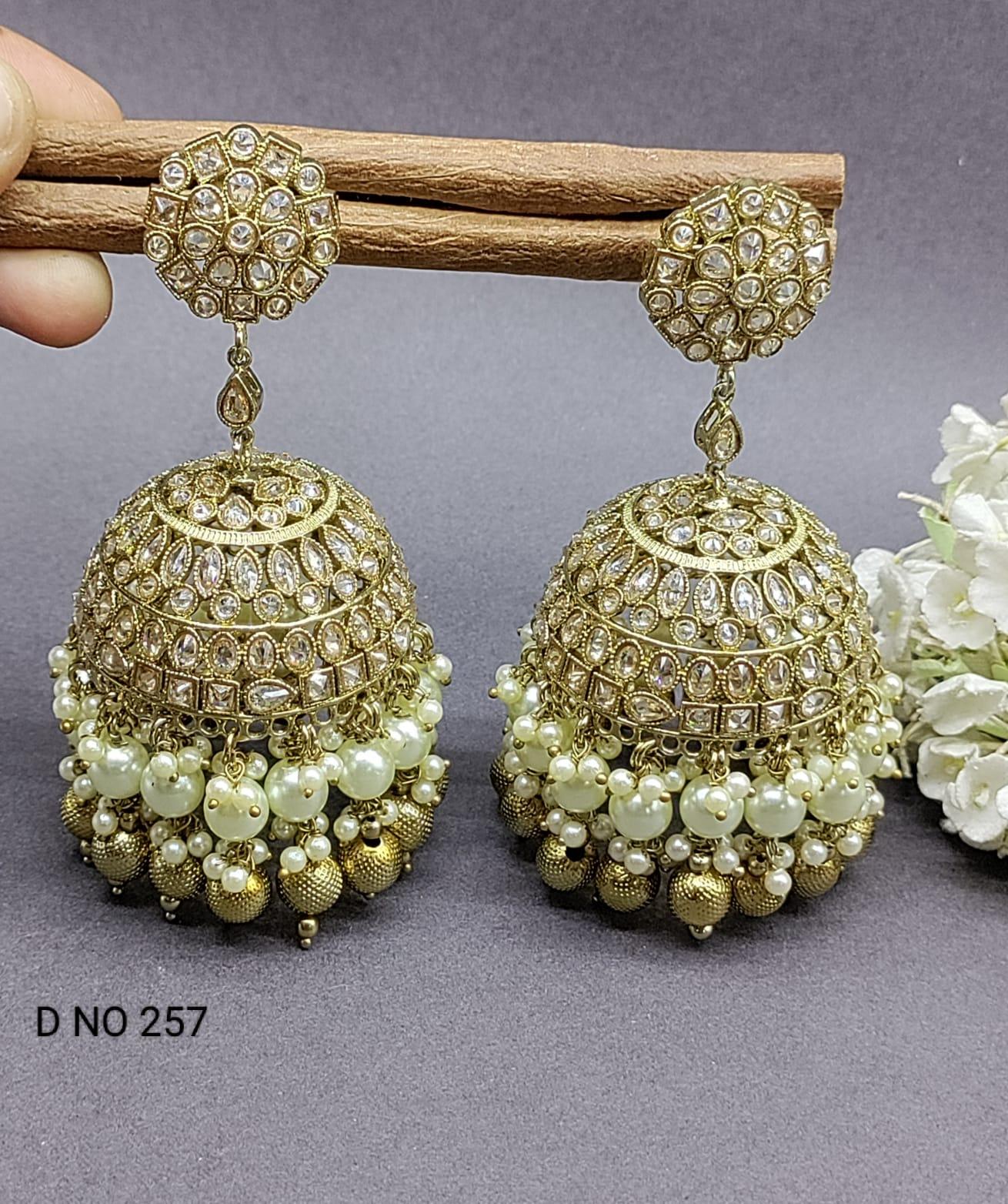 Polki Big Jhumki Earring Mehndi Sku -257 A3 - rchiecreation
