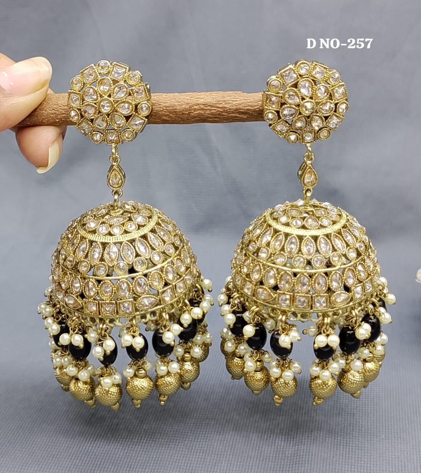 Polki Big Jhumki Earring Mehndi Sku -257 A3 - rchiecreation