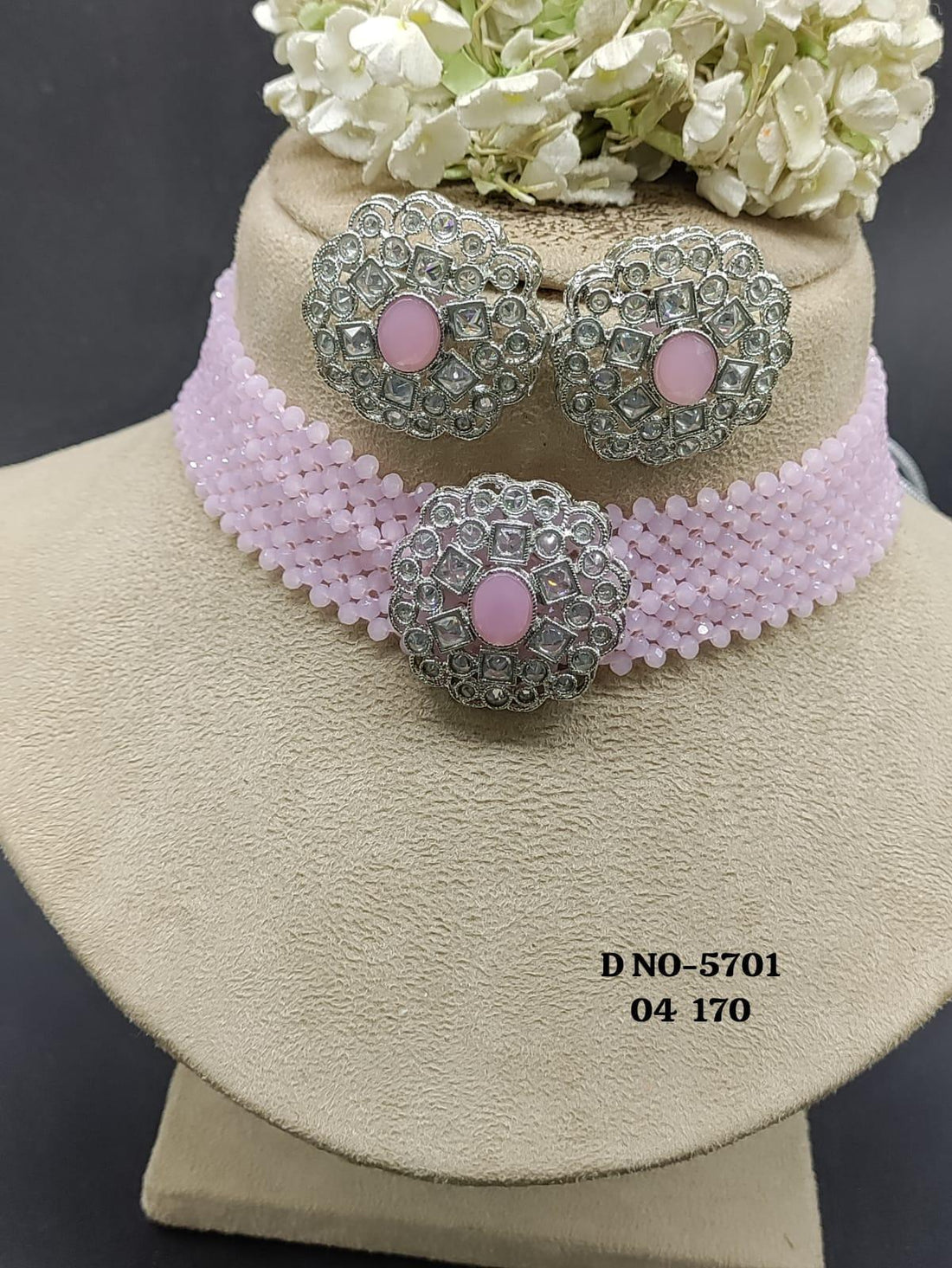 Polki Choker Necklace Rodium Sku -5701 B4 - rchiecreation