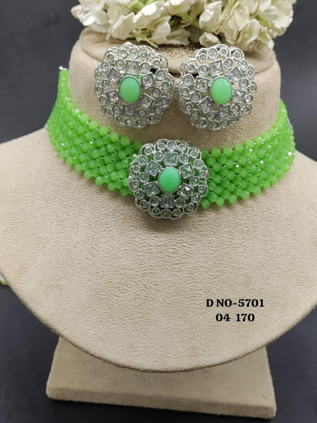Polki Choker Necklace Rodium Sku -5701 B4 - rchiecreation