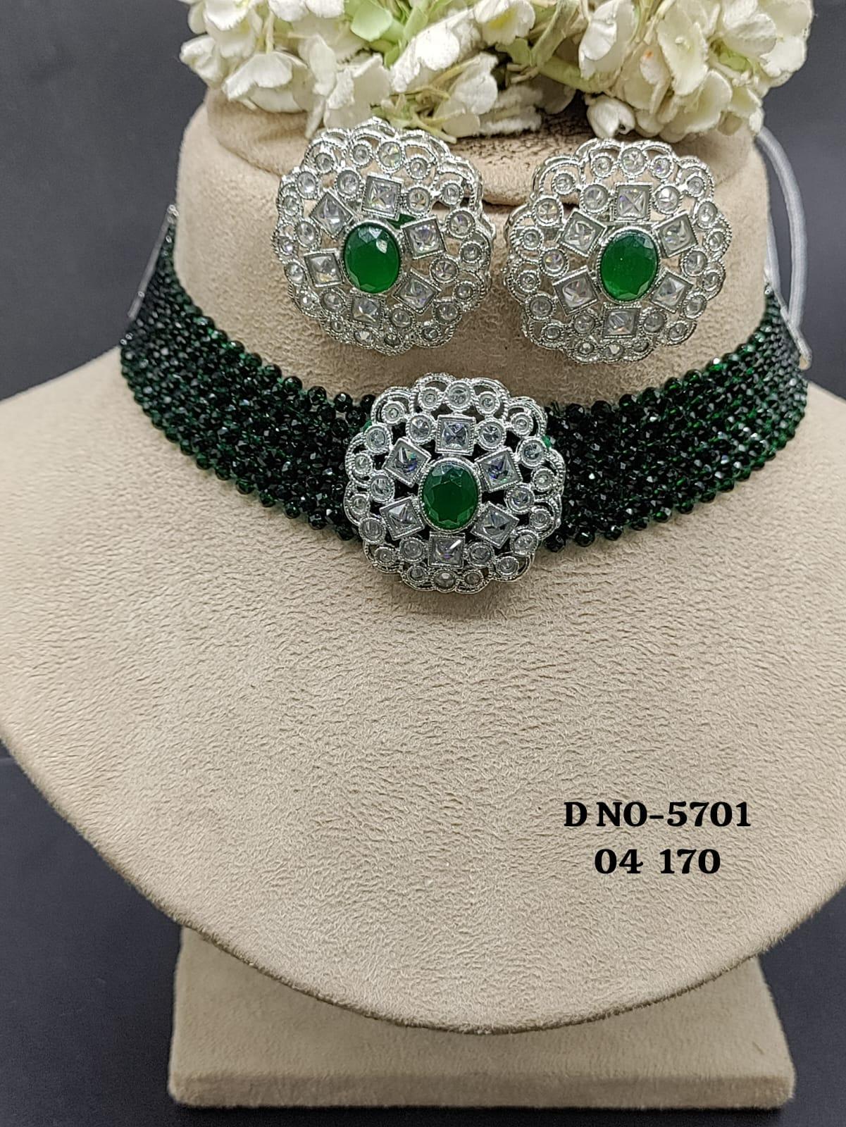 Polki Choker Necklace Rodium Sku -5701 B4 - rchiecreation