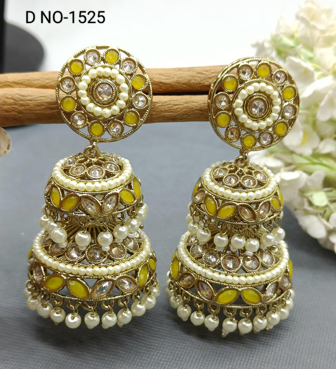 Polki Double Jhumki Earring Sku -1525 A4 - rchiecreation