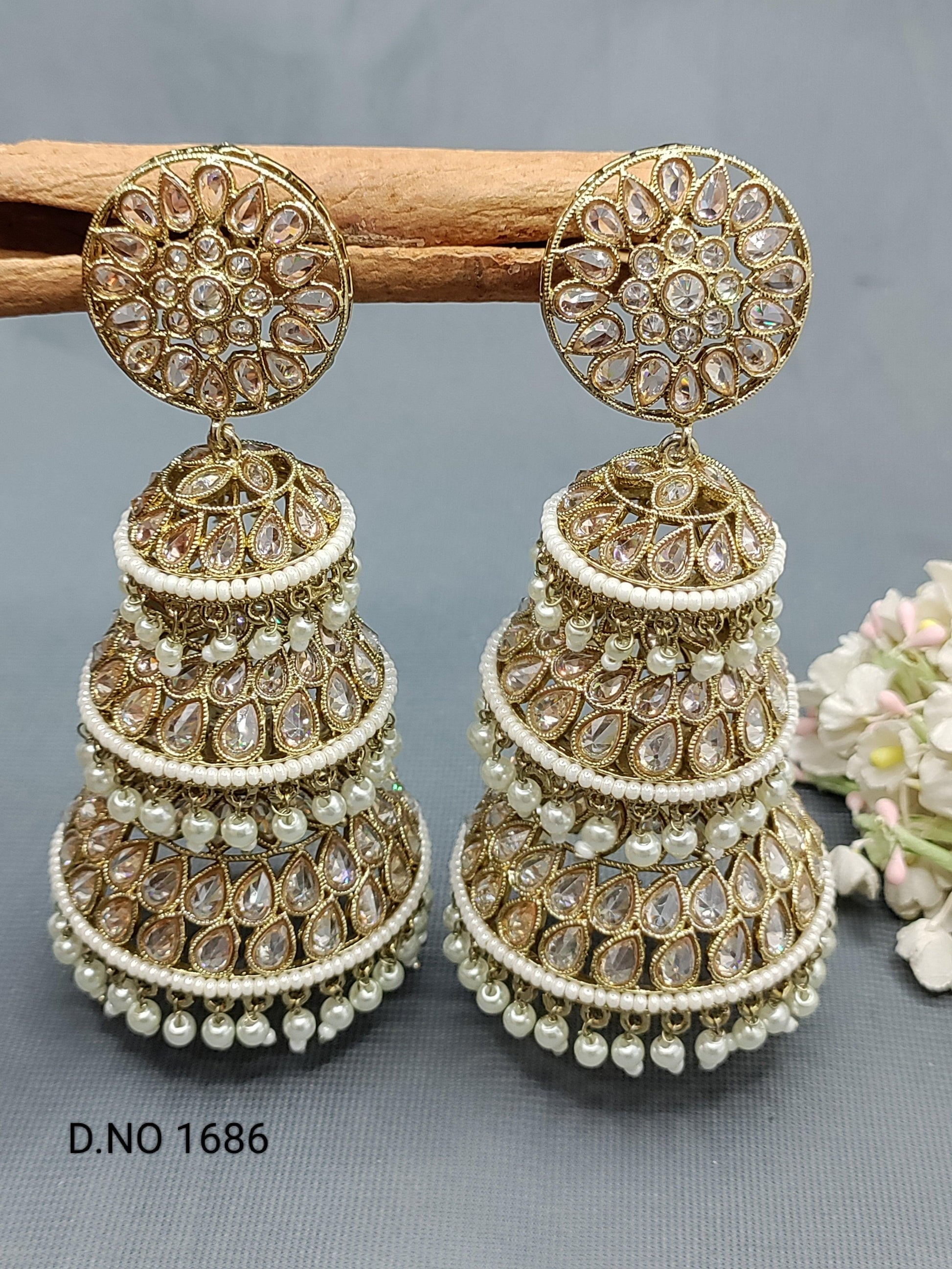 Polki Double Jhumki Mehndi Earring Sku 1686 A3 - rchiecreation