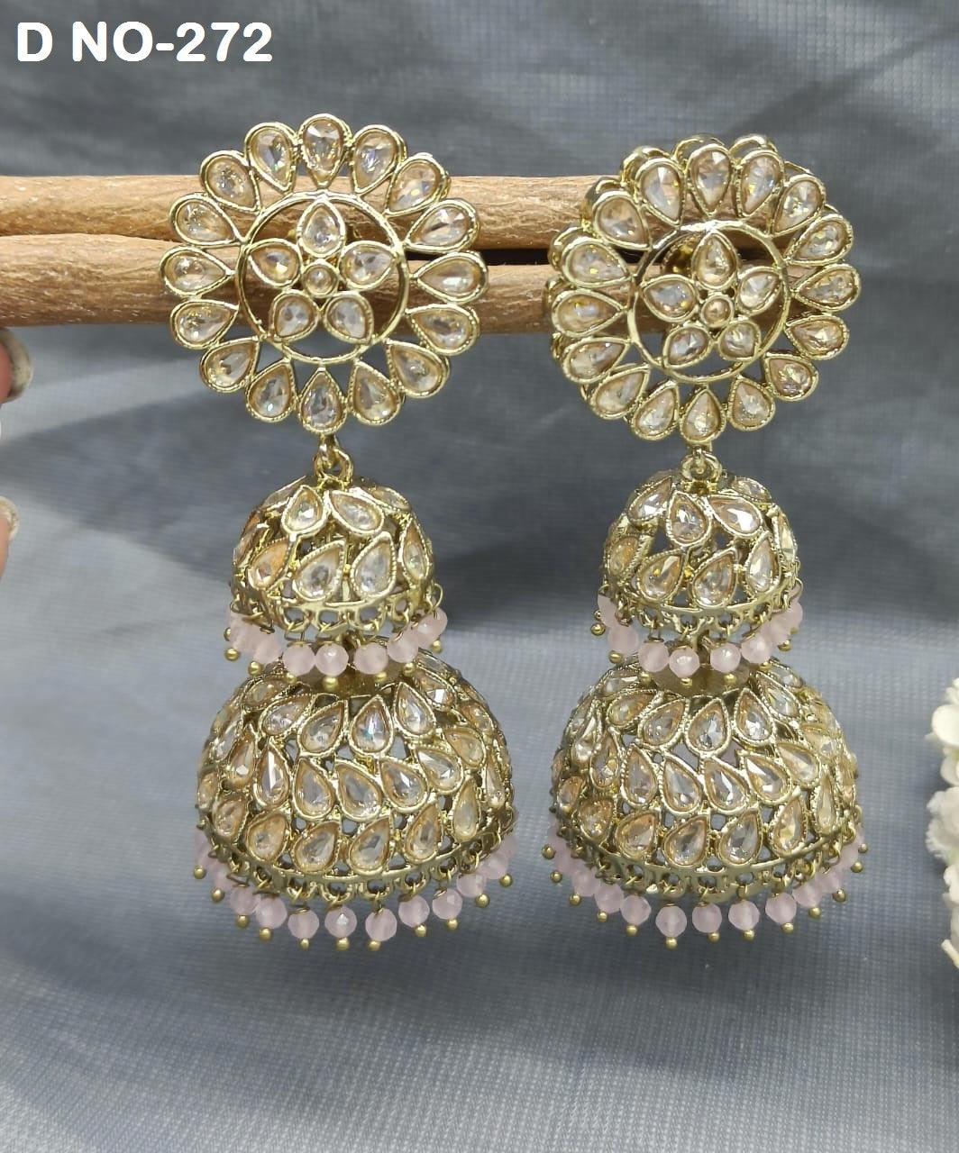 Polki Double Jhumki Mehndi Earring Sku 272 A4 - rchiecreation