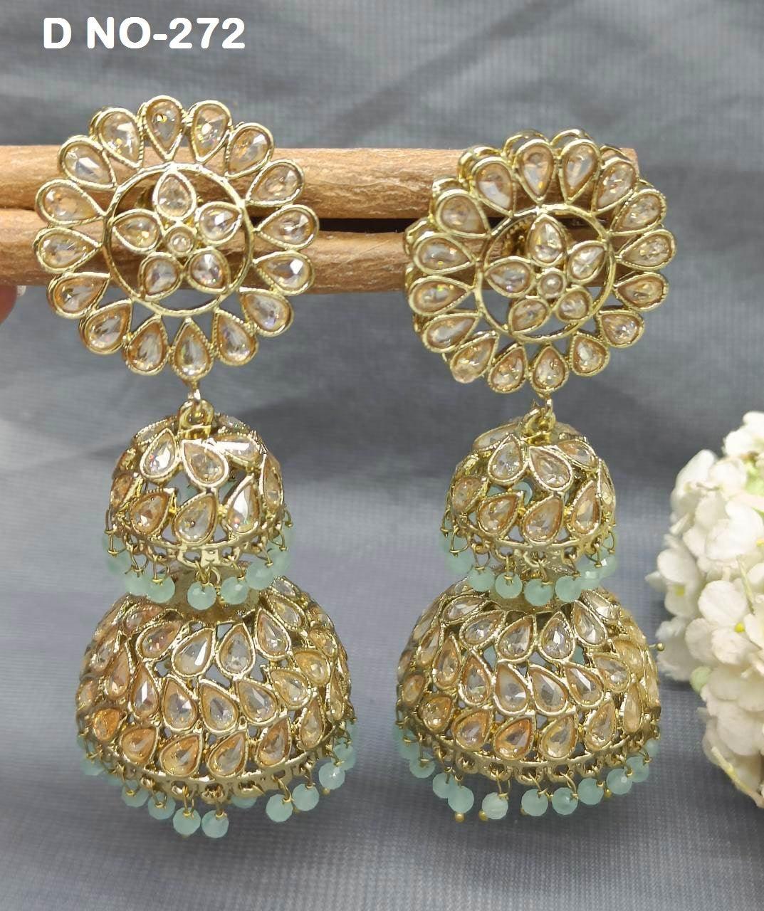 Polki Double Jhumki Mehndi Earring Sku 272 A4 - rchiecreation