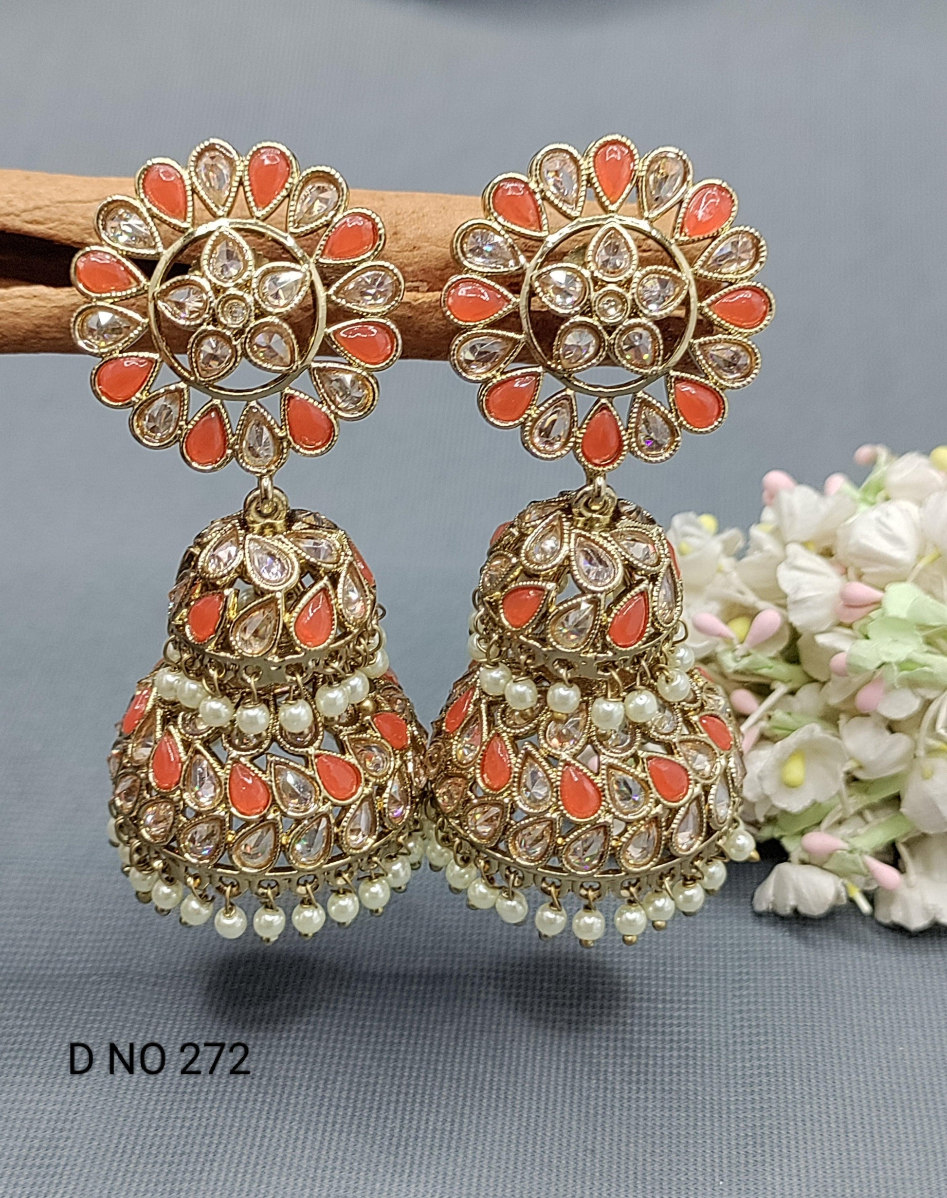 Polki Double Jhumki Mehndi Earring Sku 272 A4 - rchiecreation