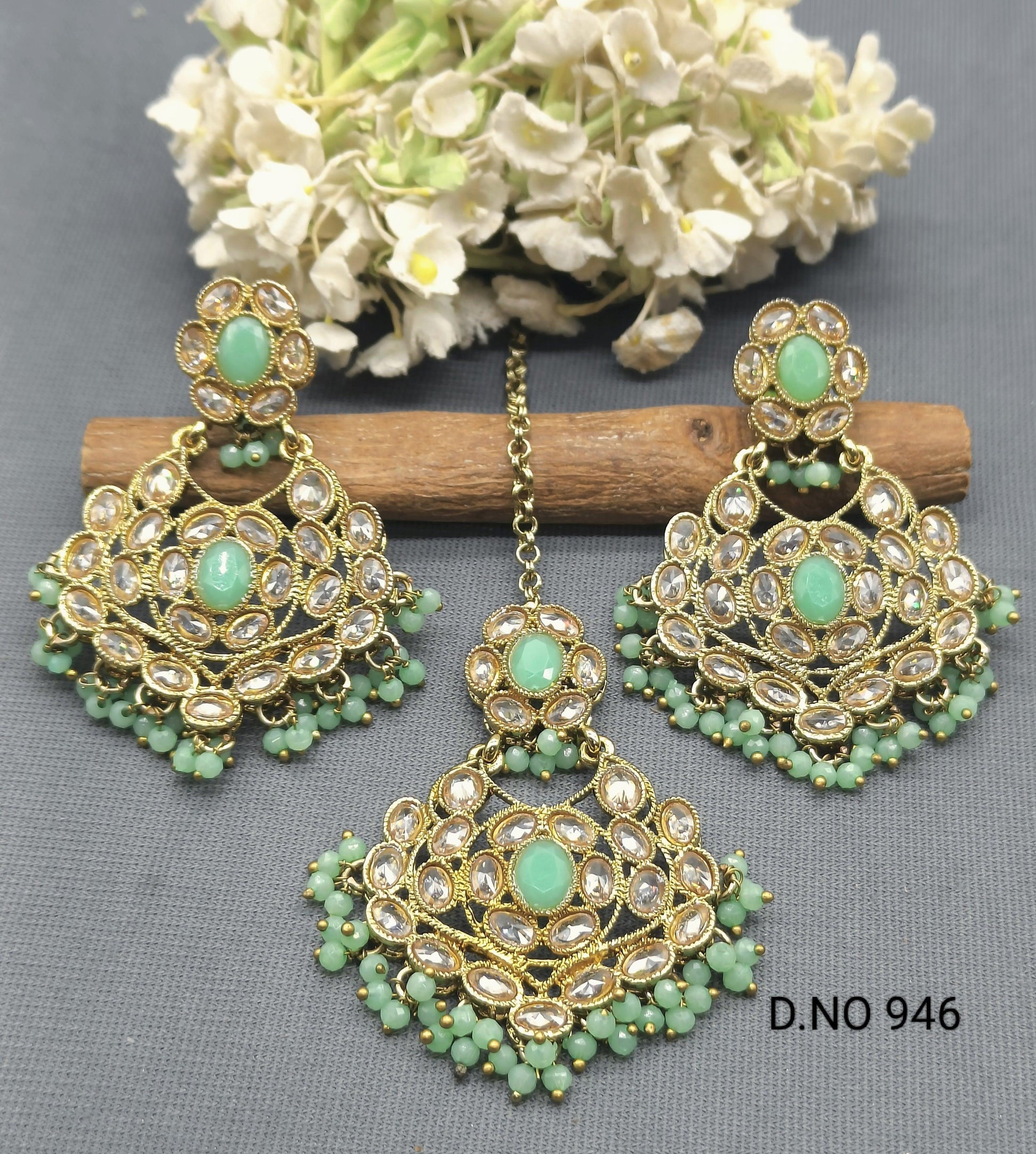 Polki Earring & Tica Mehandi Sku 946 A1 - rchiecreation