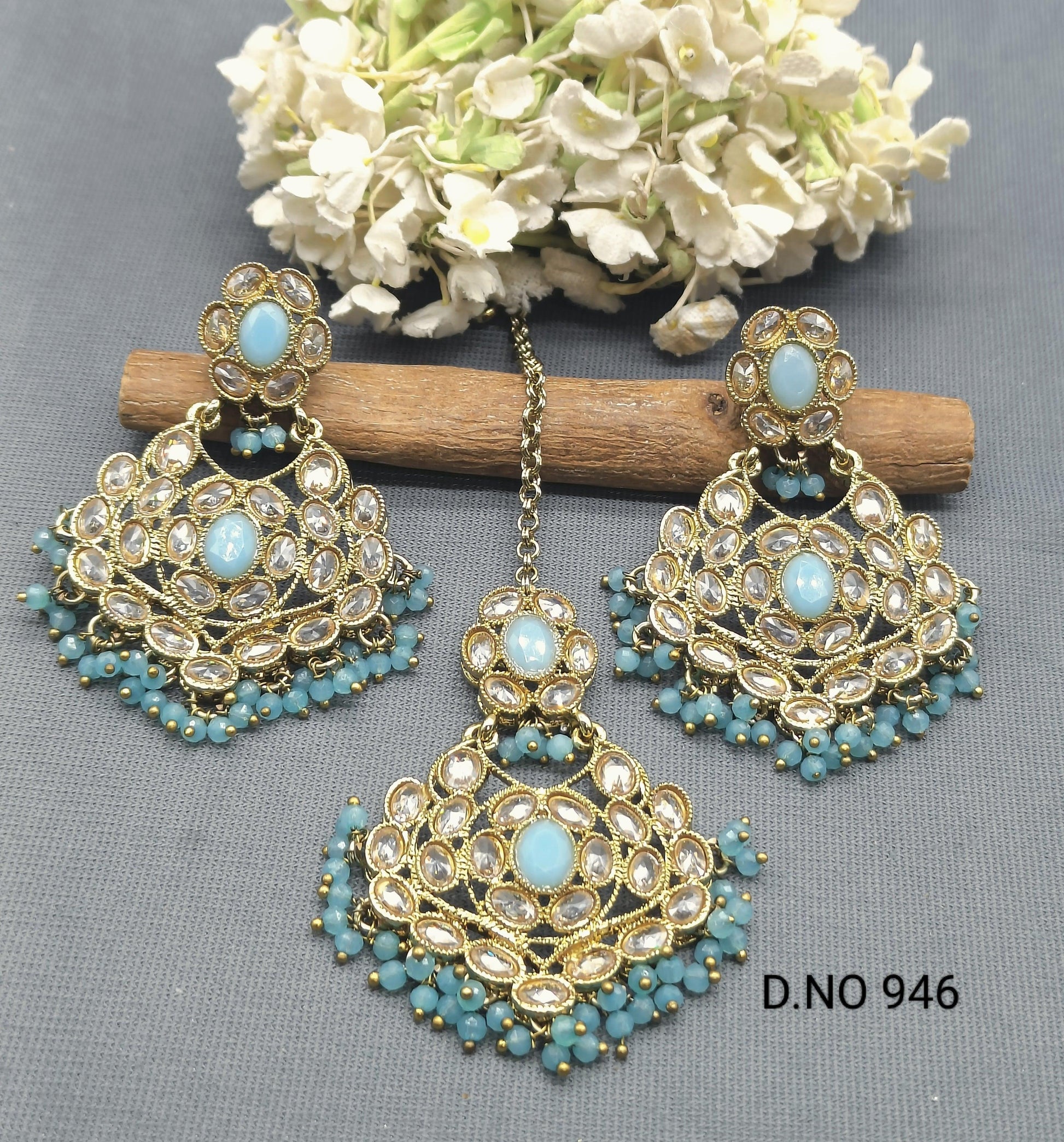 Polki Earring & Tica Mehandi Sku 946 A1 - rchiecreation
