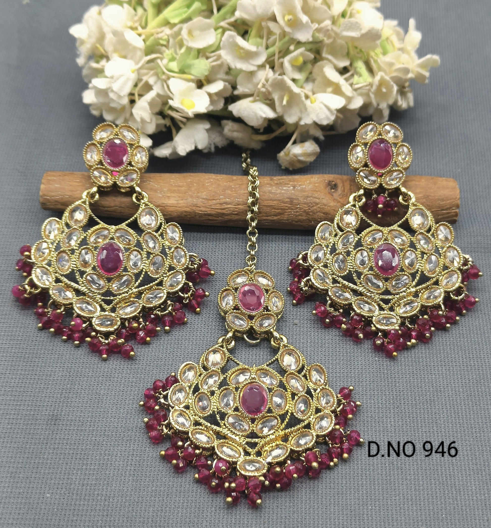 Polki Earring & Tica Mehandi Sku 946 A1 - rchiecreation