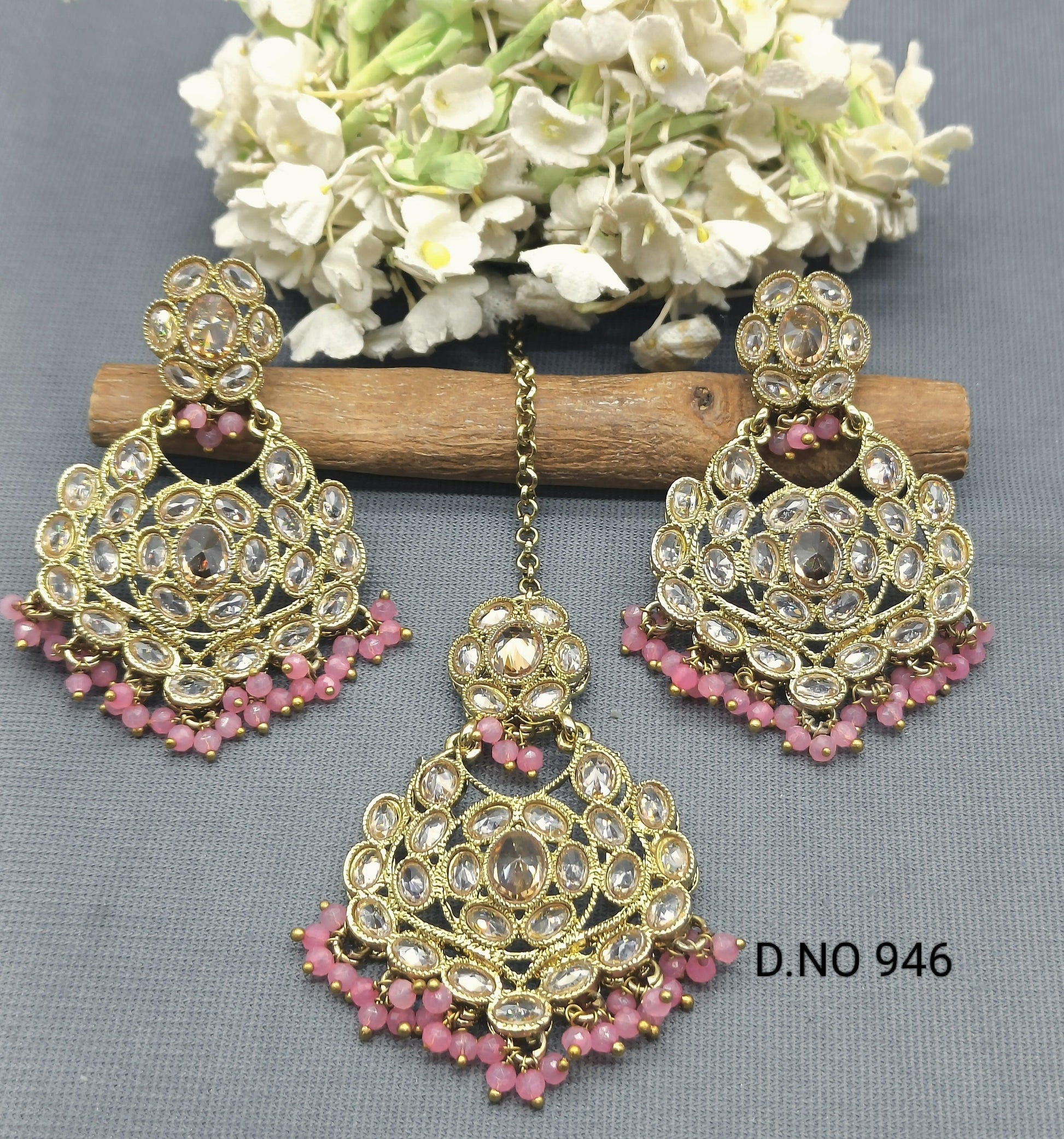Polki Earring & Tica Mehandi Sku 946 A1 - rchiecreation