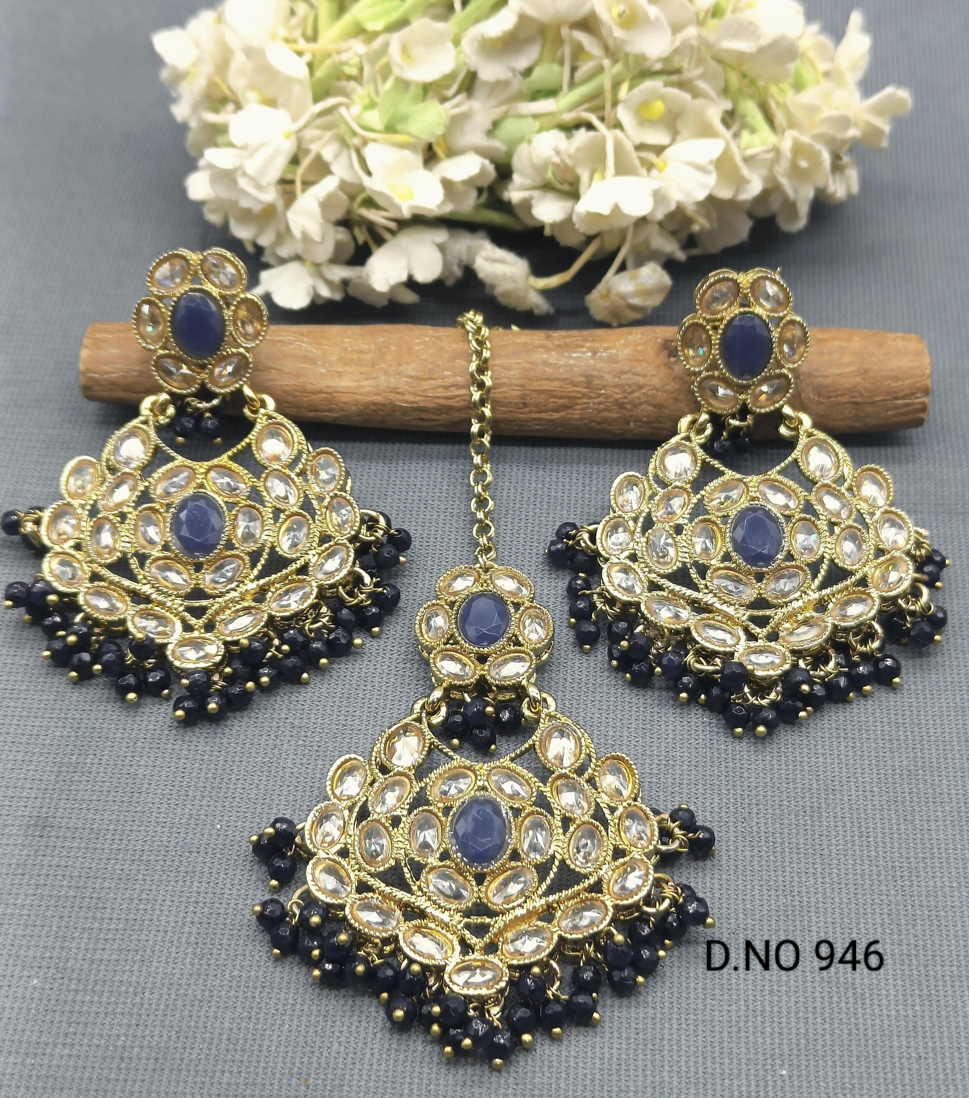Polki Earring & Tica Mehandi Sku 946 A1 - rchiecreation