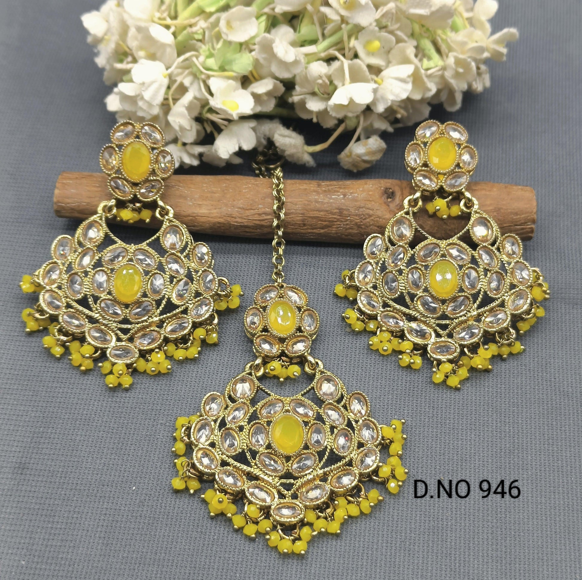 Polki Earring & Tica Mehandi Sku 946 A1 - rchiecreation