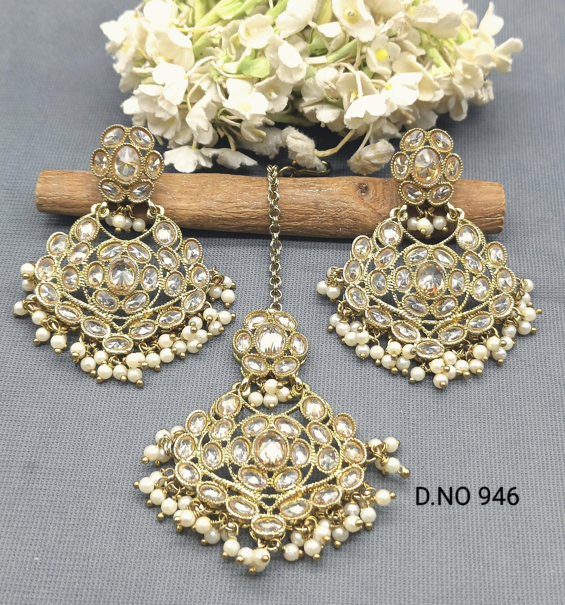 Polki Earring & Tica Mehandi Sku 946 A1 - rchiecreation