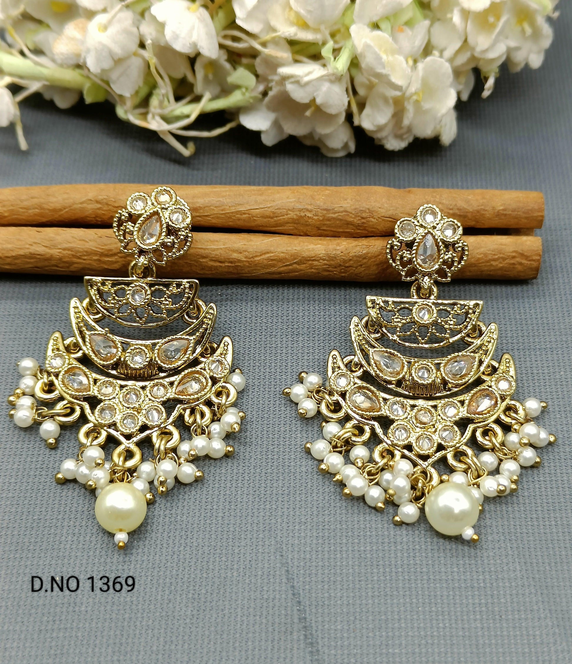 Polki Earring Mehndi Sku 1369 E3 - rchiecreation