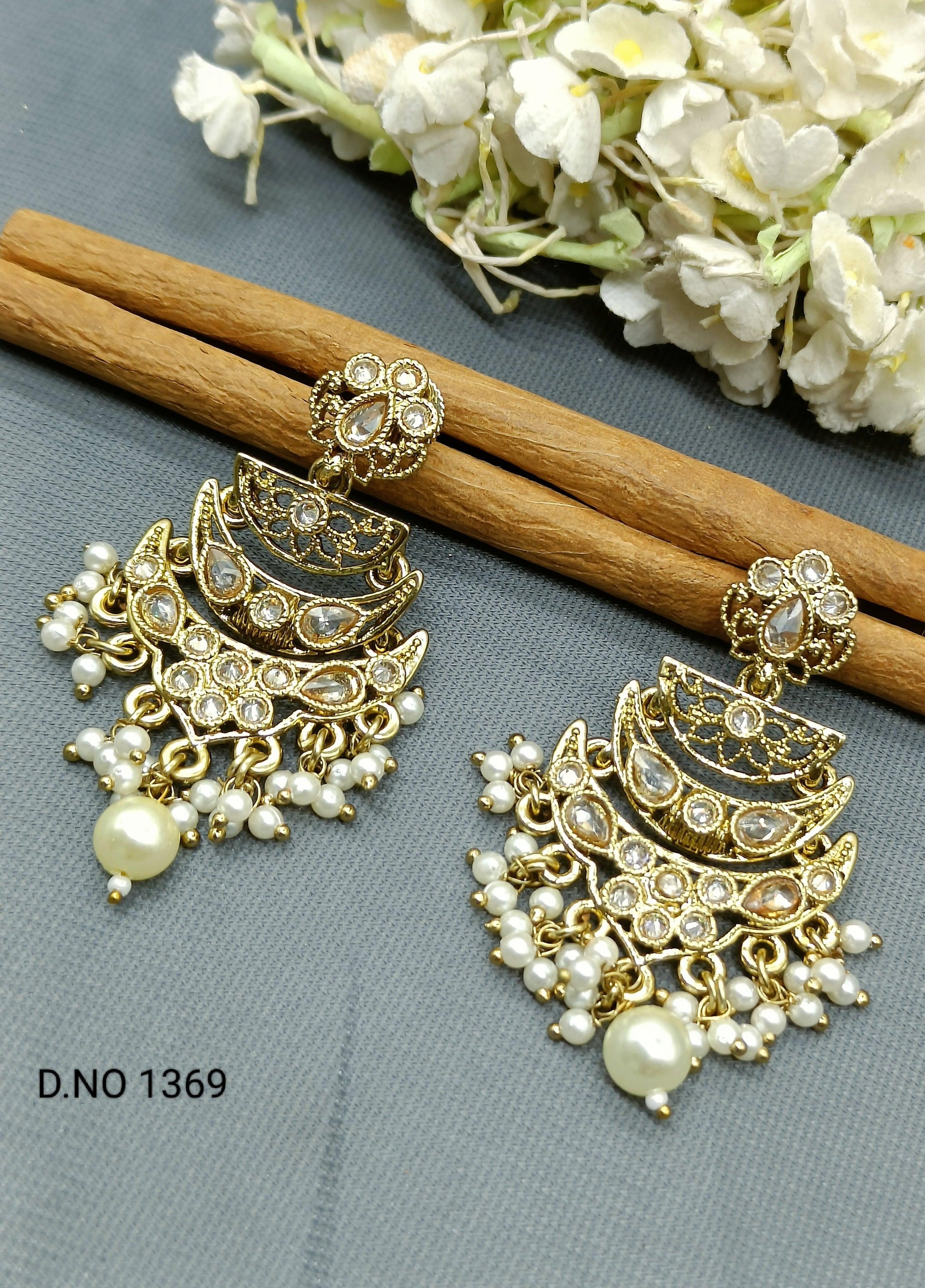 Polki Earring Mehndi Sku 1369 E3 - rchiecreation