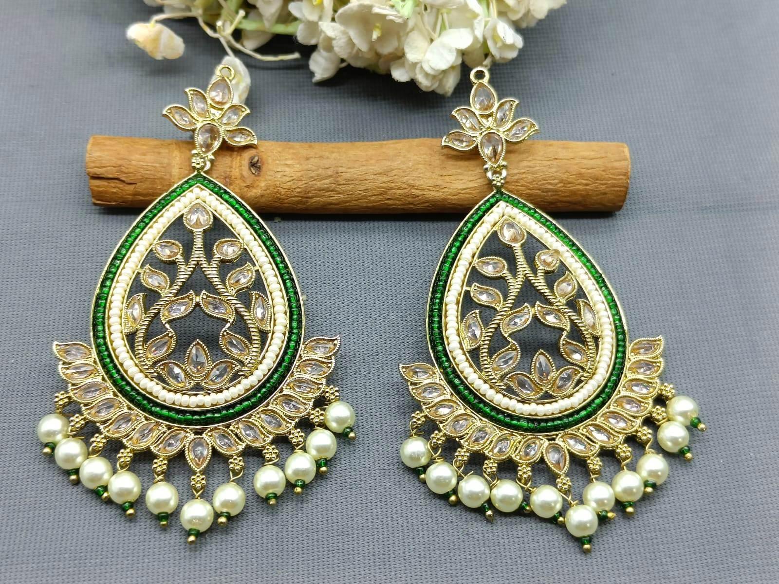 Polki Earring Mehndi Sku-452 A1 - rchiecreation