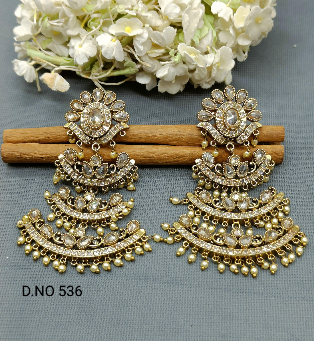 Polki Earring Mehndi Sku 536 E3 - rchiecreation
