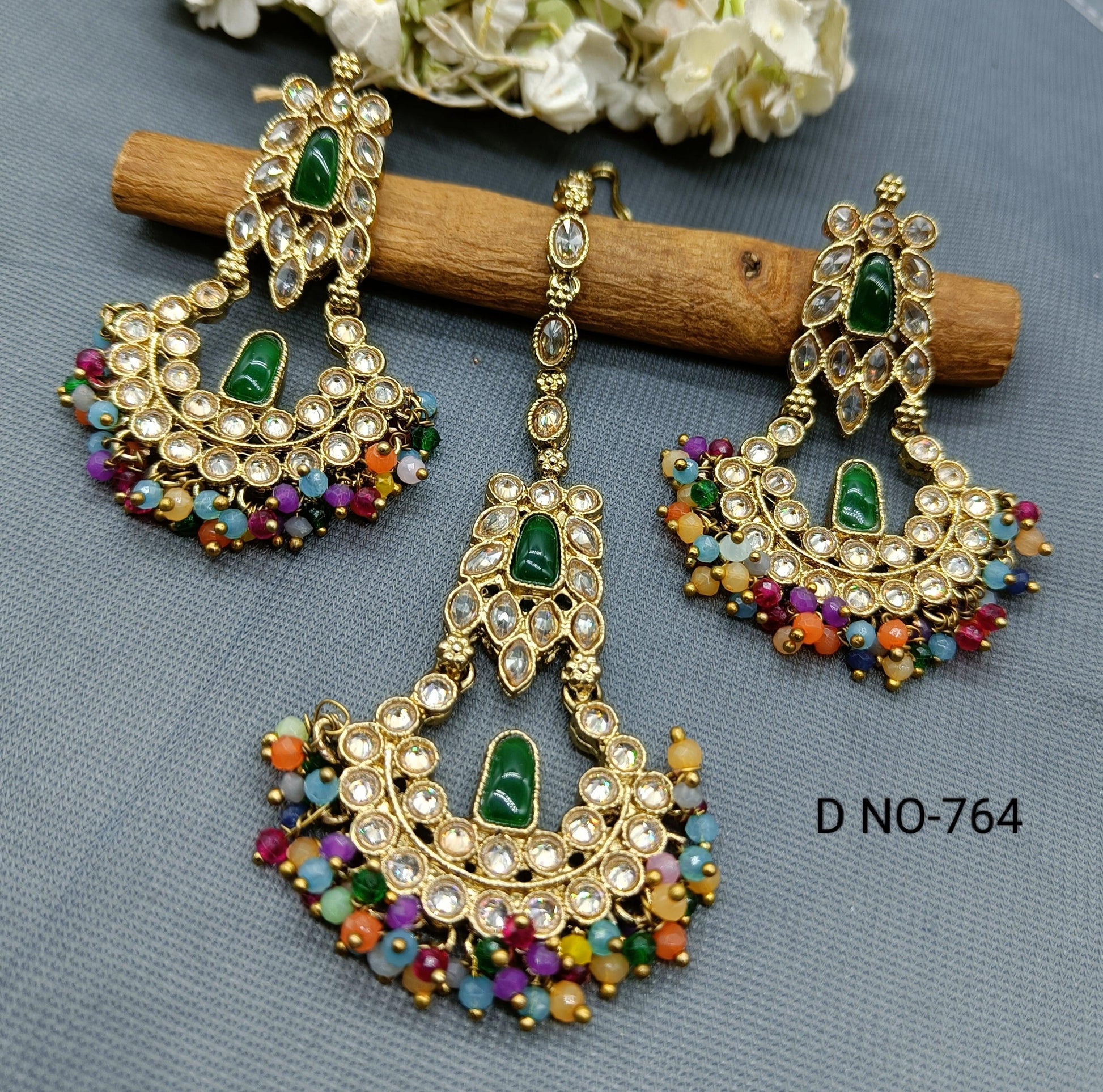 Polki Earring+Tika Sku 764 A1 - rchiecreation