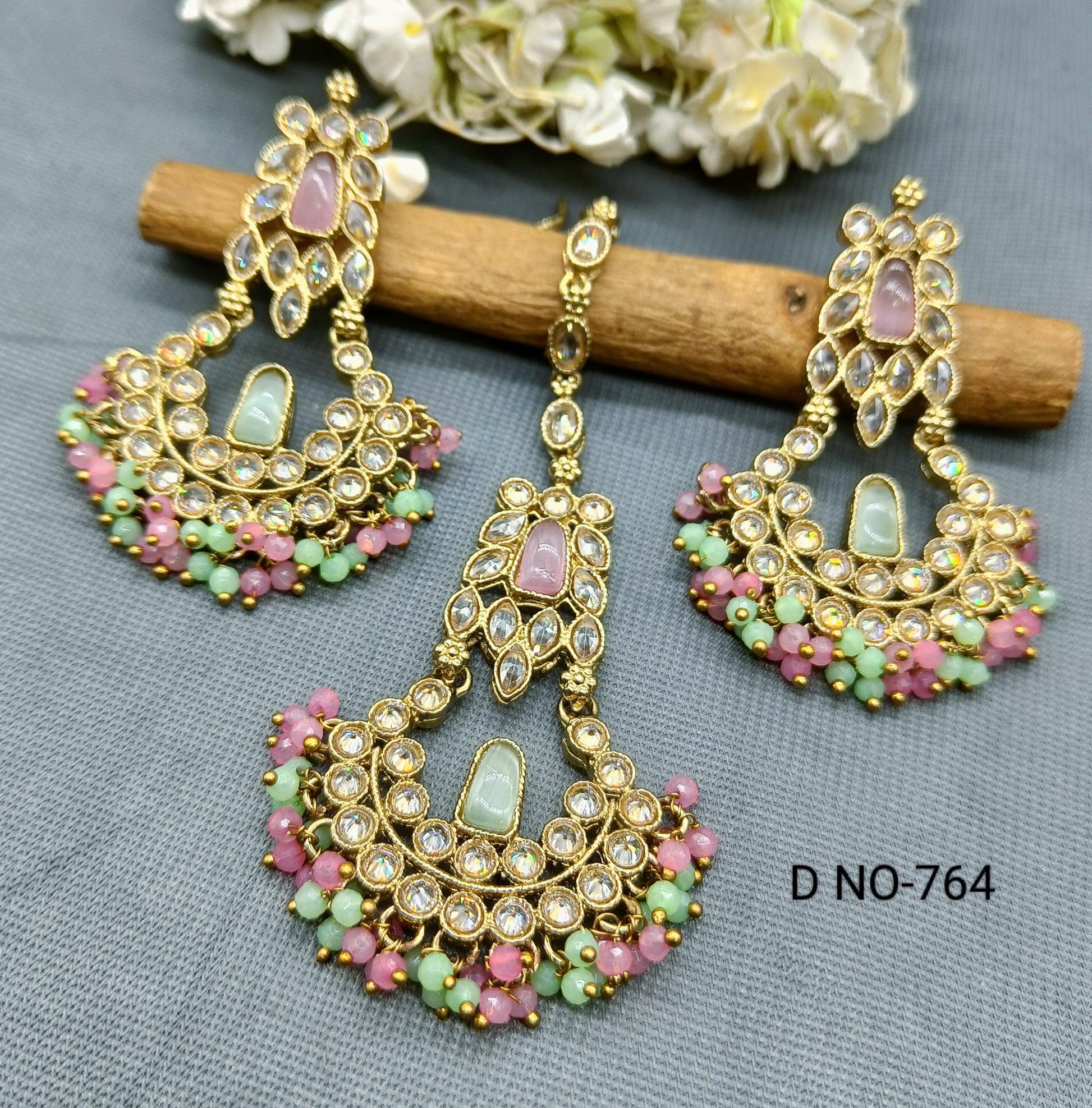 Polki Earring+Tika Sku 764 A1 - rchiecreation