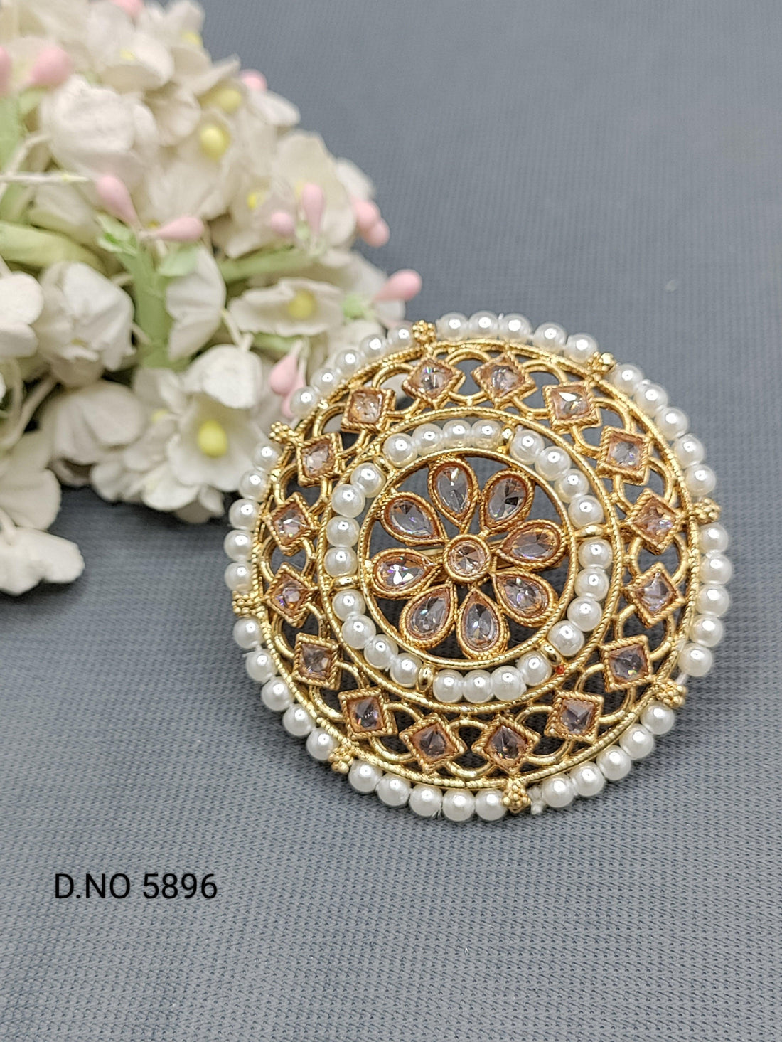 Polki High Golden Finger Ring Sku- 5896 E2 - rchiecreation