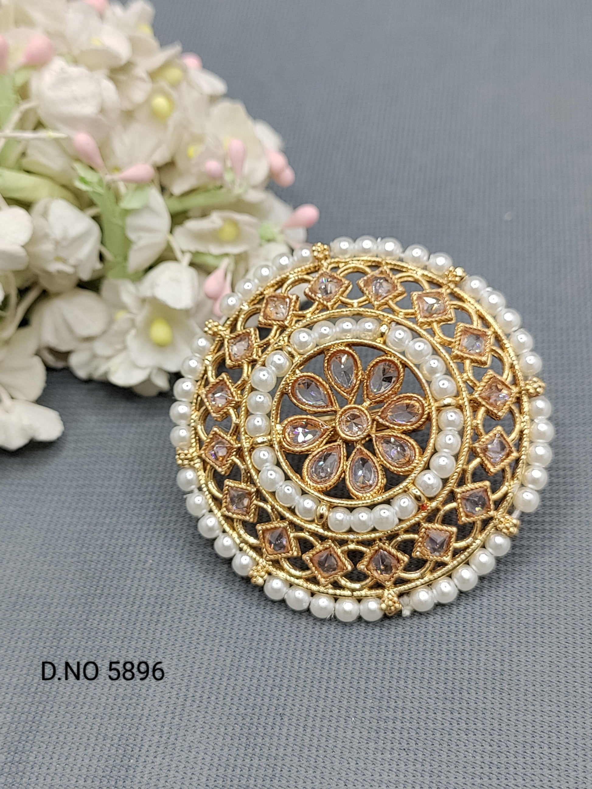 Polki High Golden Finger Ring Sku- 5896 E2 - rchiecreation