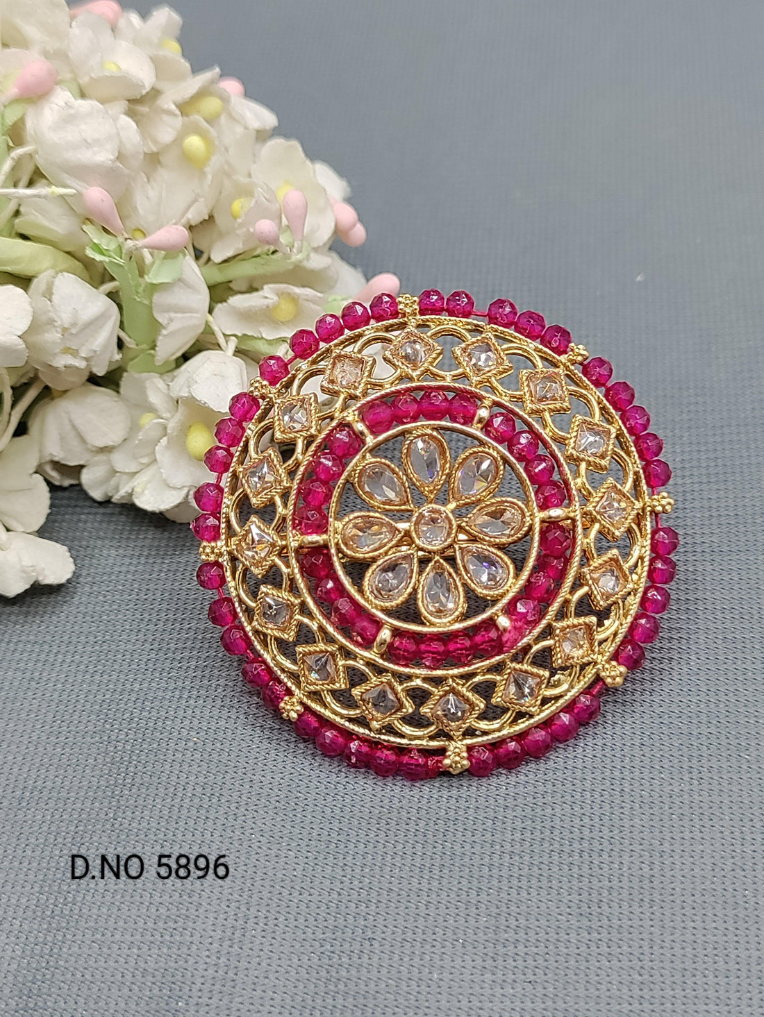Polki High Golden Finger Ring Sku- 5896 E2 - rchiecreation