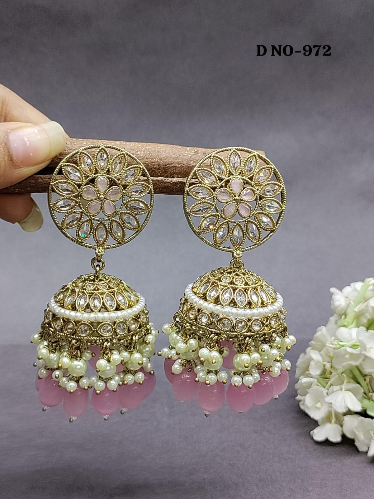 Polki Jhumki Earring Mahndi Sku 972 A3 - rchiecreation