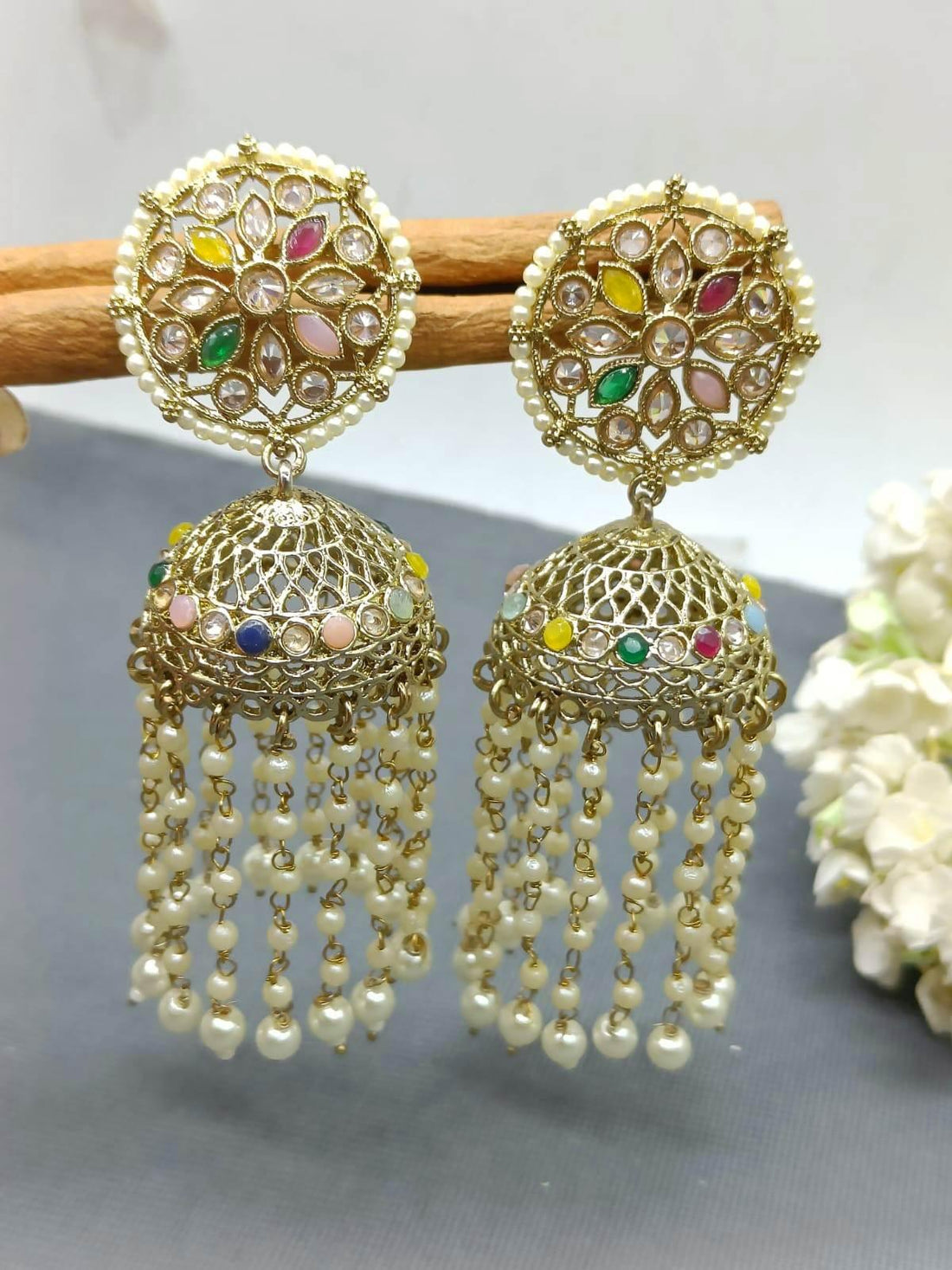 Polki Jhumki Mehndi Earrings Sku 906 A4 - rchiecreation