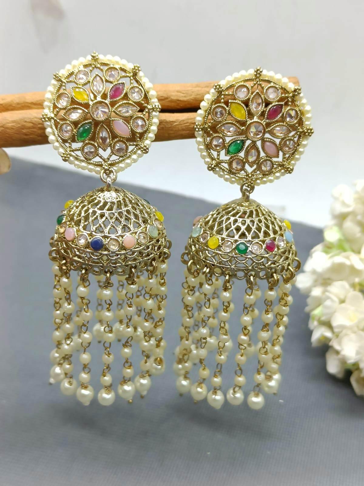 Polki Jhumki Mehndi Earrings Sku 906 A4 - rchiecreation