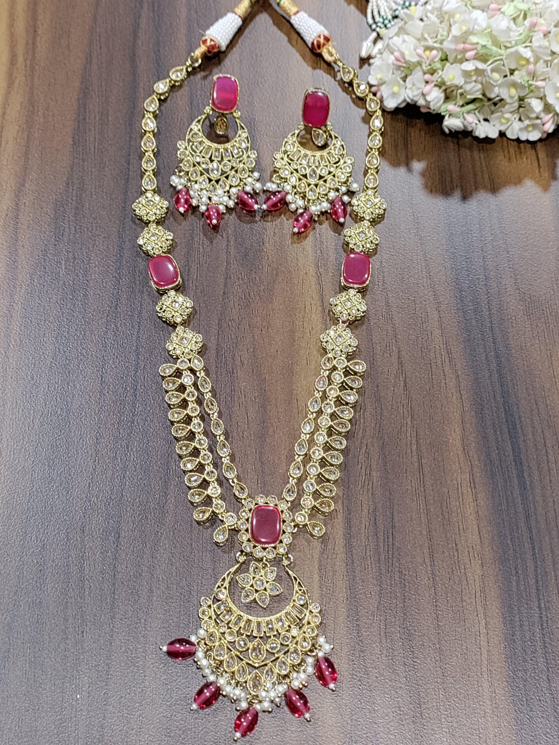 Polki Long Necklace Mehndi Set Sku-5587 B3 - rchiecreation