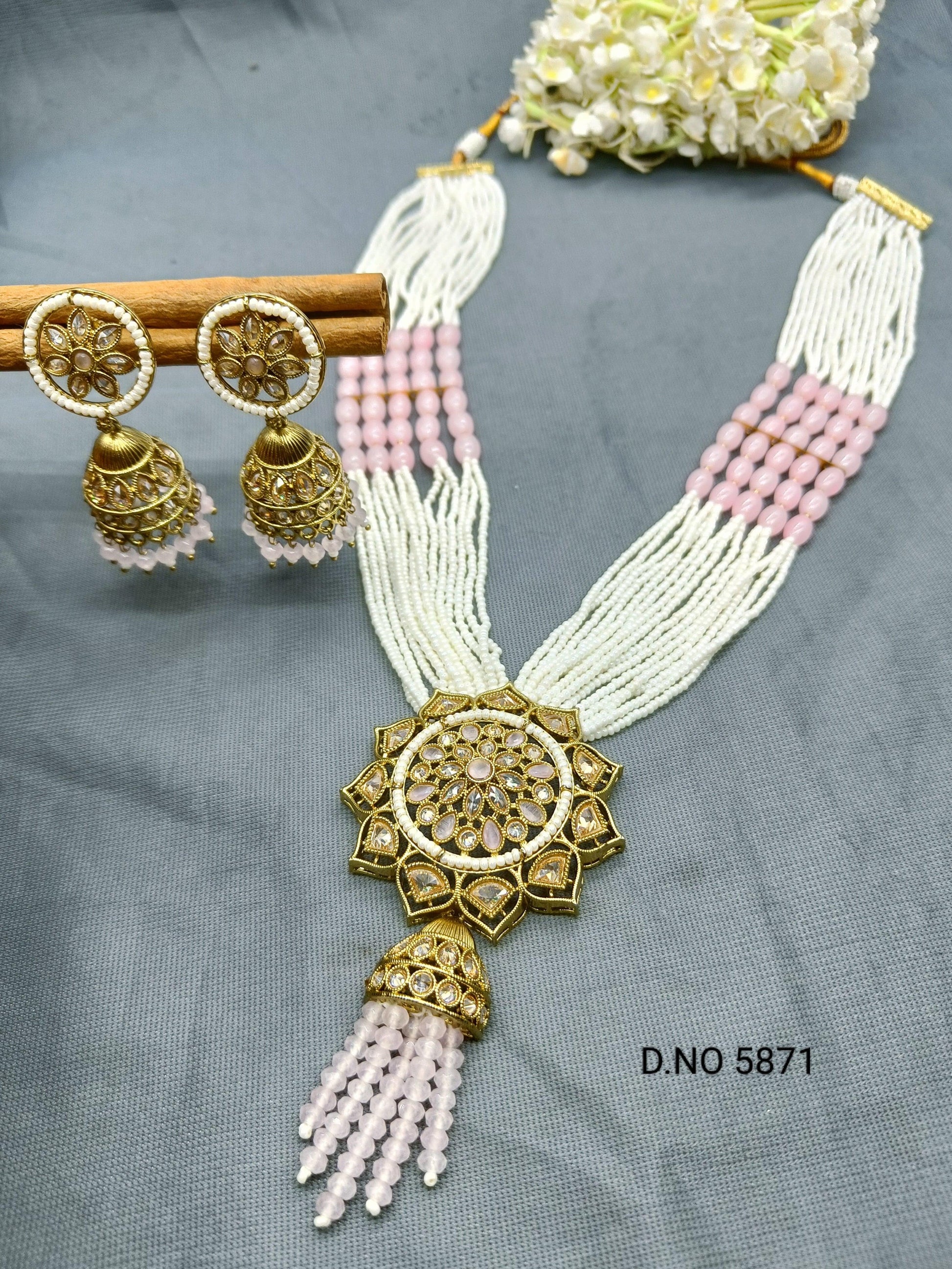 Polki Long Necklace Mehndi Set Sku-5871 B3 - rchiecreation