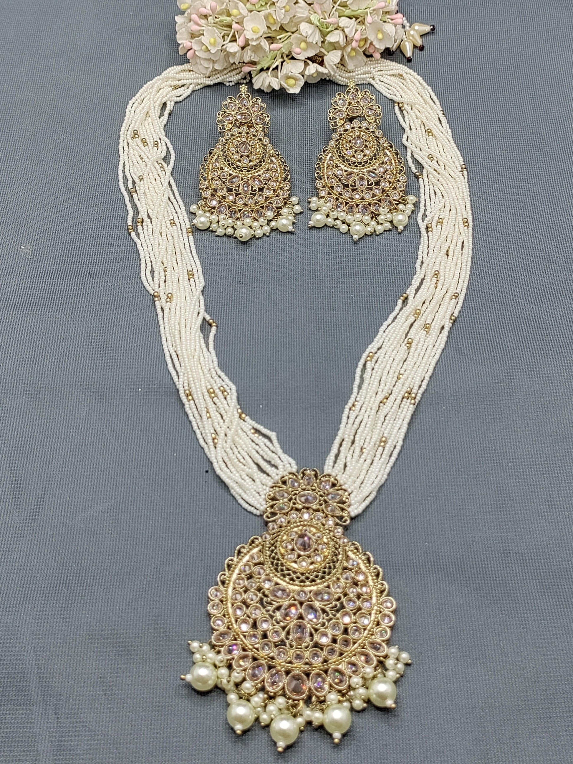 Polki Long Necklace Mehndi Set Sku-5973 B3 - rchiecreation