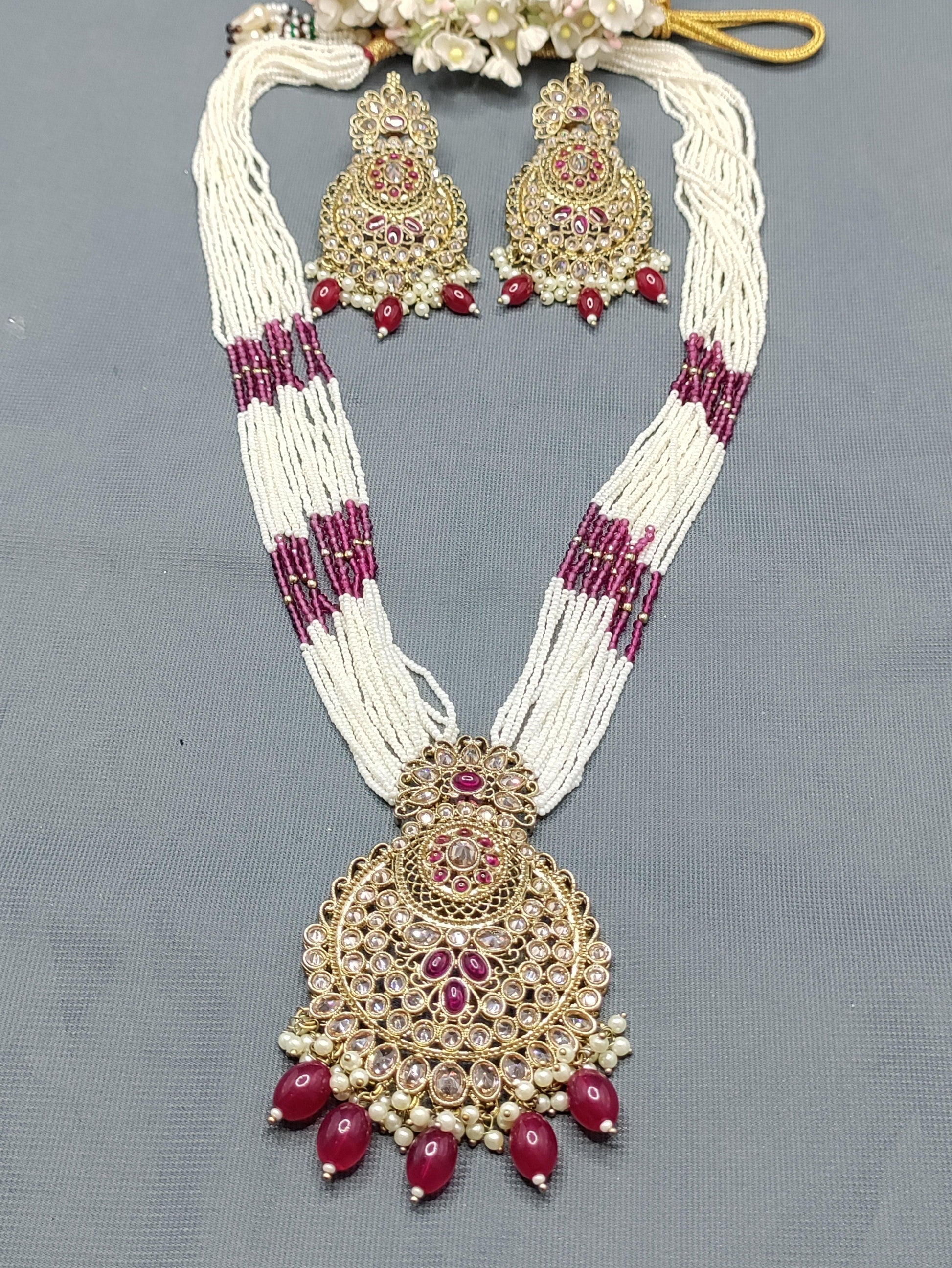 Polki Long Necklace Mehndi Set Sku-5973 B3 - rchiecreation
