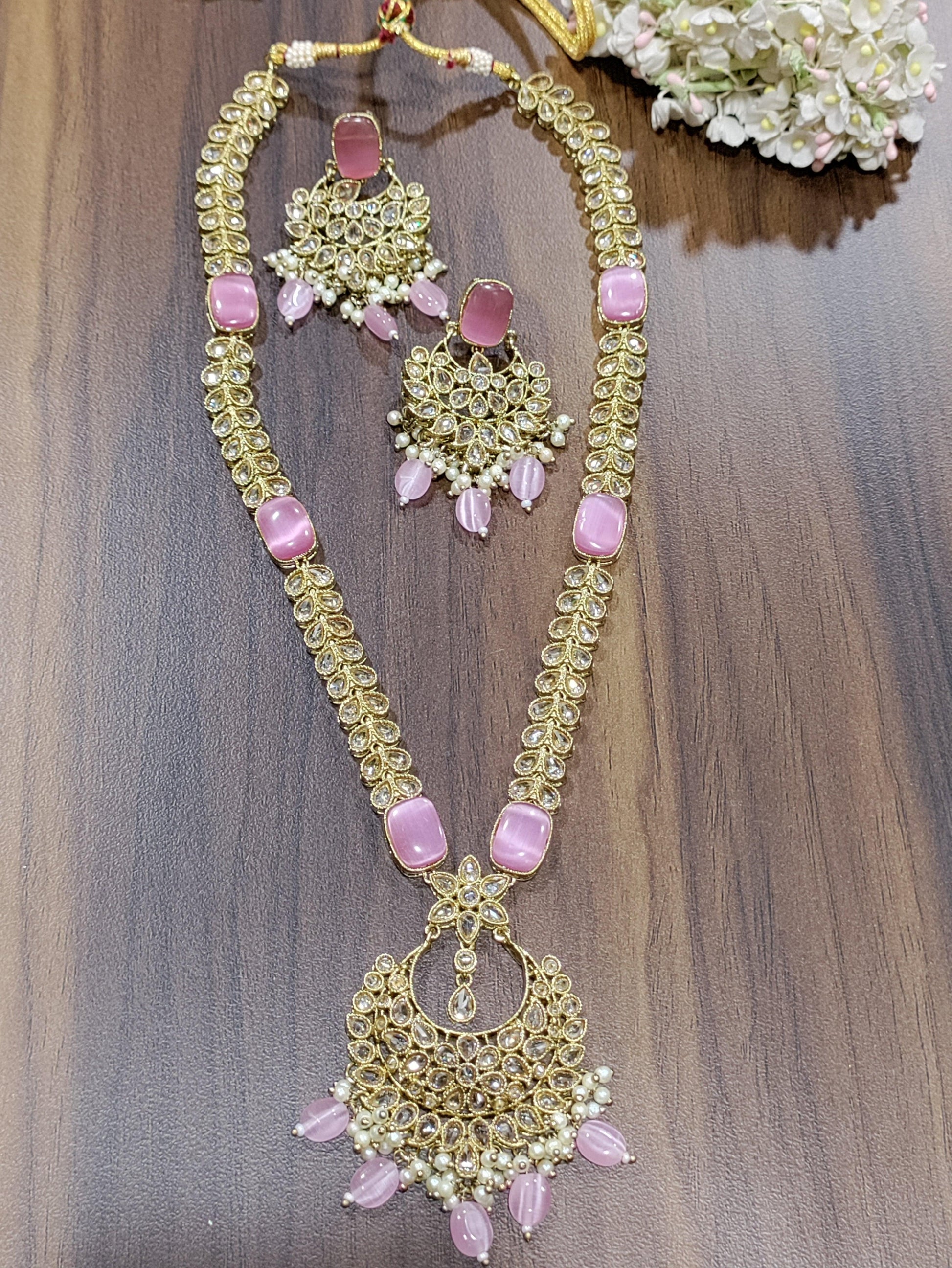 Polki Long Necklace Set Sku-5730 B3 - rchiecreation