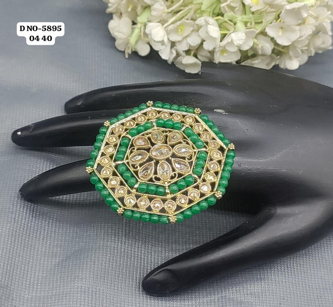 Polki Mehandi Finger Ring Sku- 5895 - rchiecreation