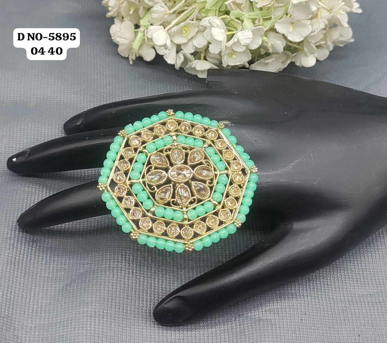 Polki Mehandi Finger Ring Sku- 5895 - rchiecreation
