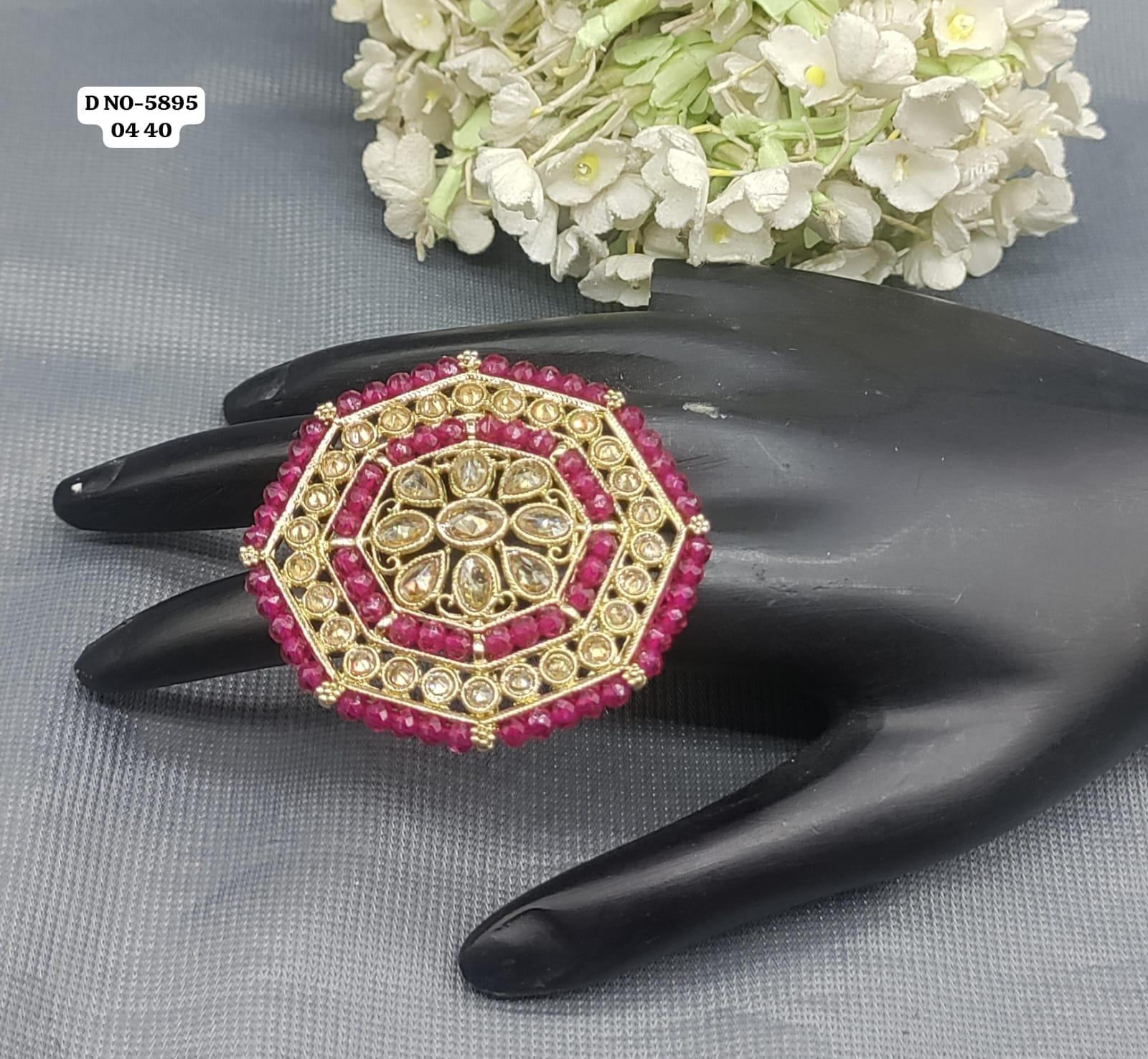 Polki Mehandi Finger Ring Sku- 5895 - rchiecreation