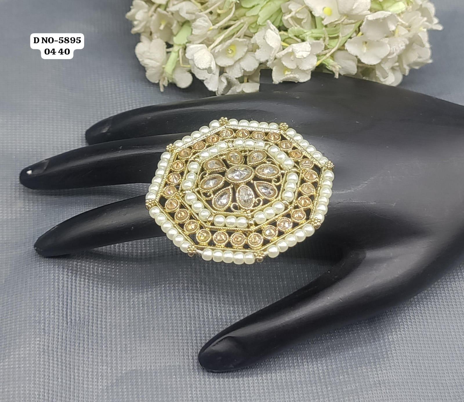 Polki Mehandi Finger Ring Sku- 5895 - rchiecreation