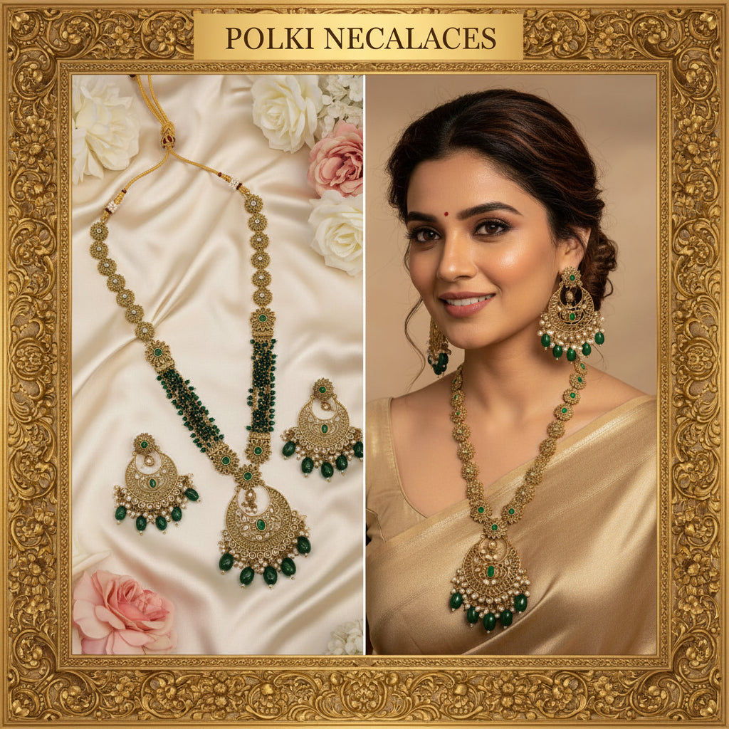 Polki Mehandi Necklace Set SKU 6248 B3 - rchiecreation
